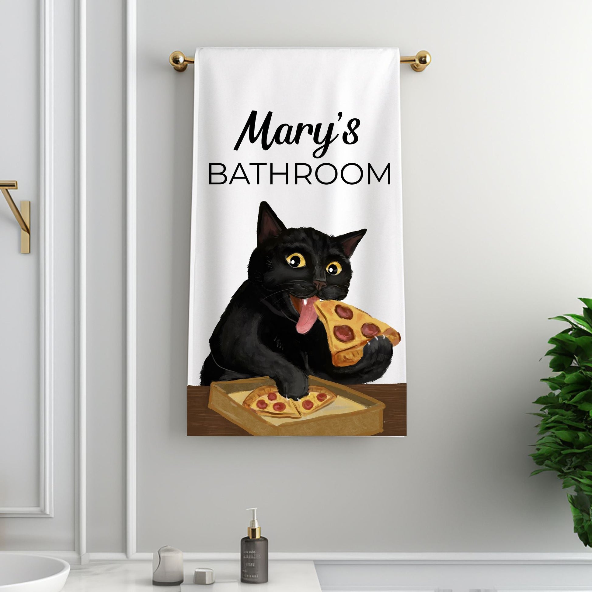 Pizza Black Cat Bathroom Towel - MerikaArt