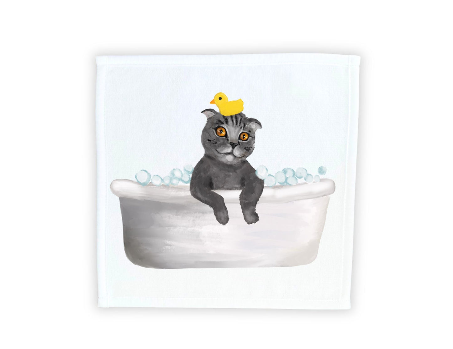 Playful Bathing Cat Washcloth – Whimsical Feline Art - MerikaArt