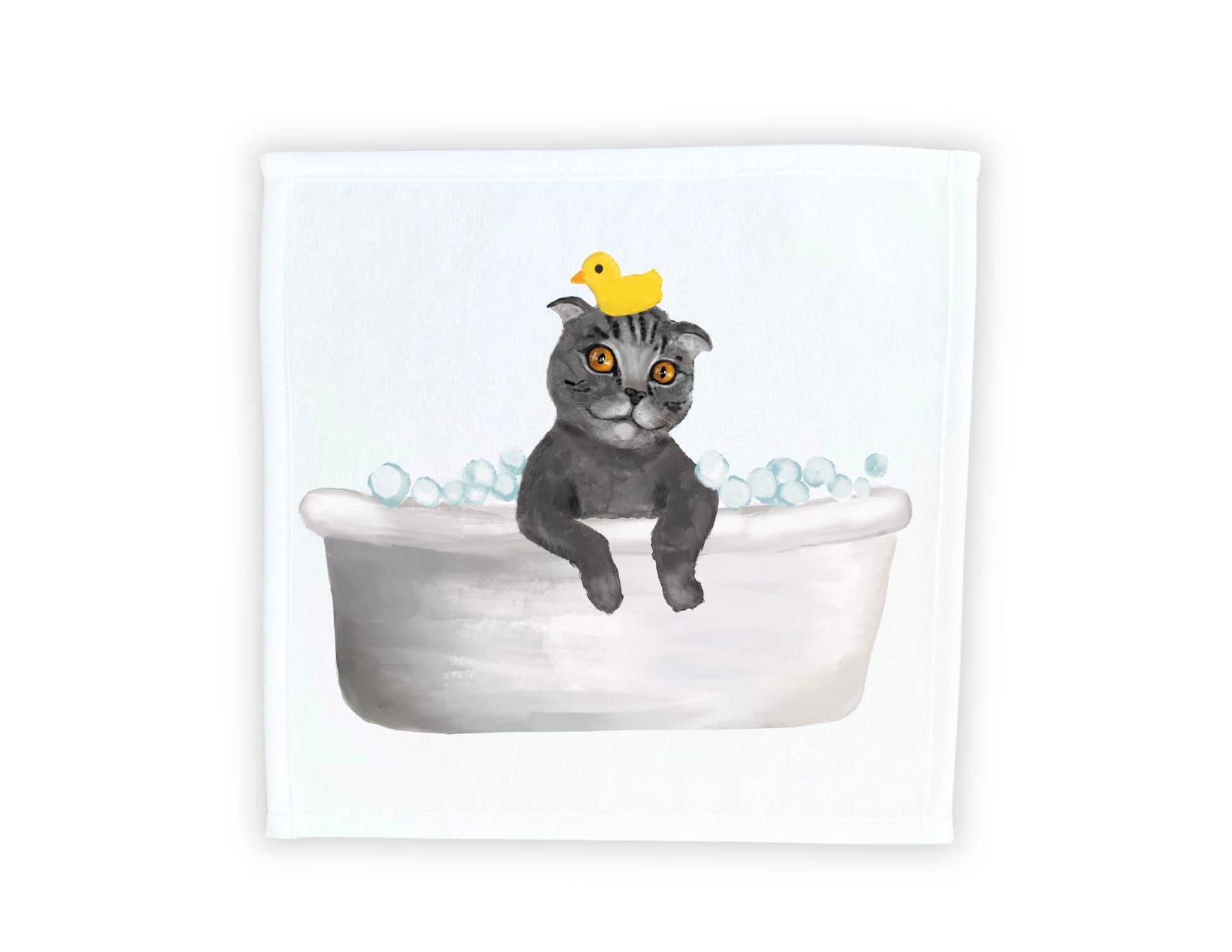 Playful Bathing Cat Washcloth – Whimsical Feline Art - MerikaArt