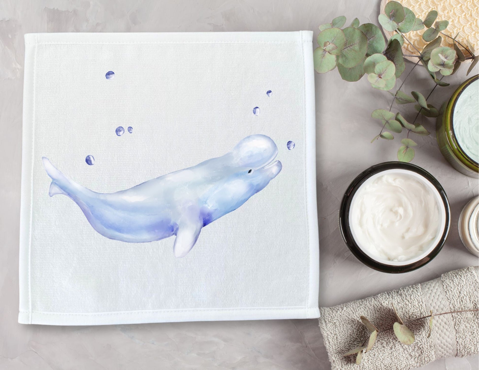 Playful Beluga Whale Washcloth - MerikaArt