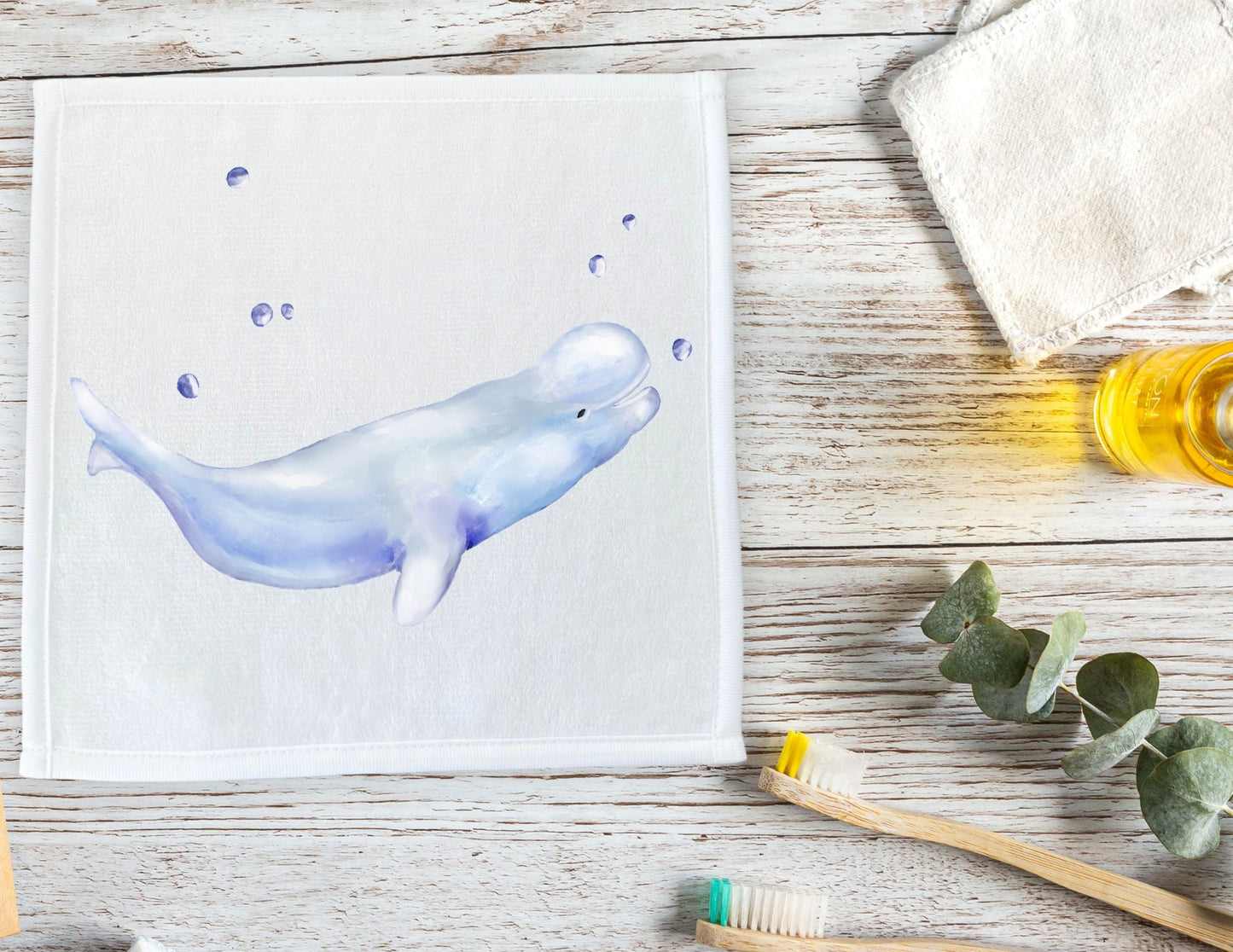 Playful Beluga Whale Washcloth - MerikaArt