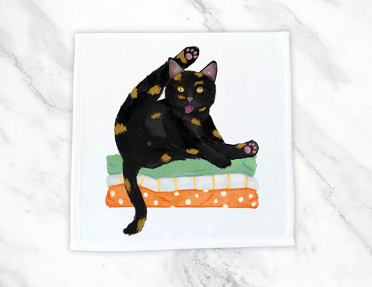 Playful Black Cat Washcloth - MerikaArt