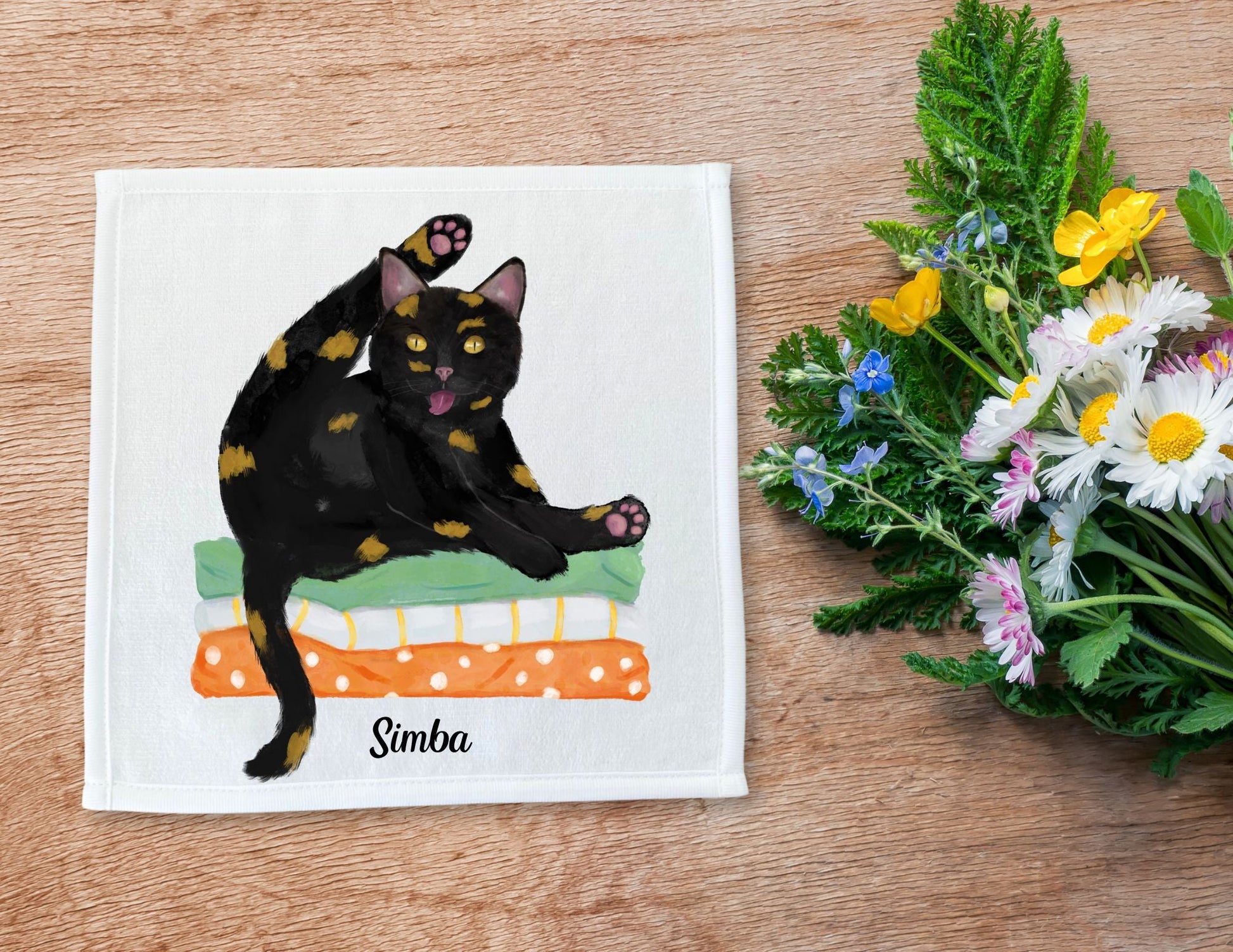 Playful Black Cat Washcloth - MerikaArt