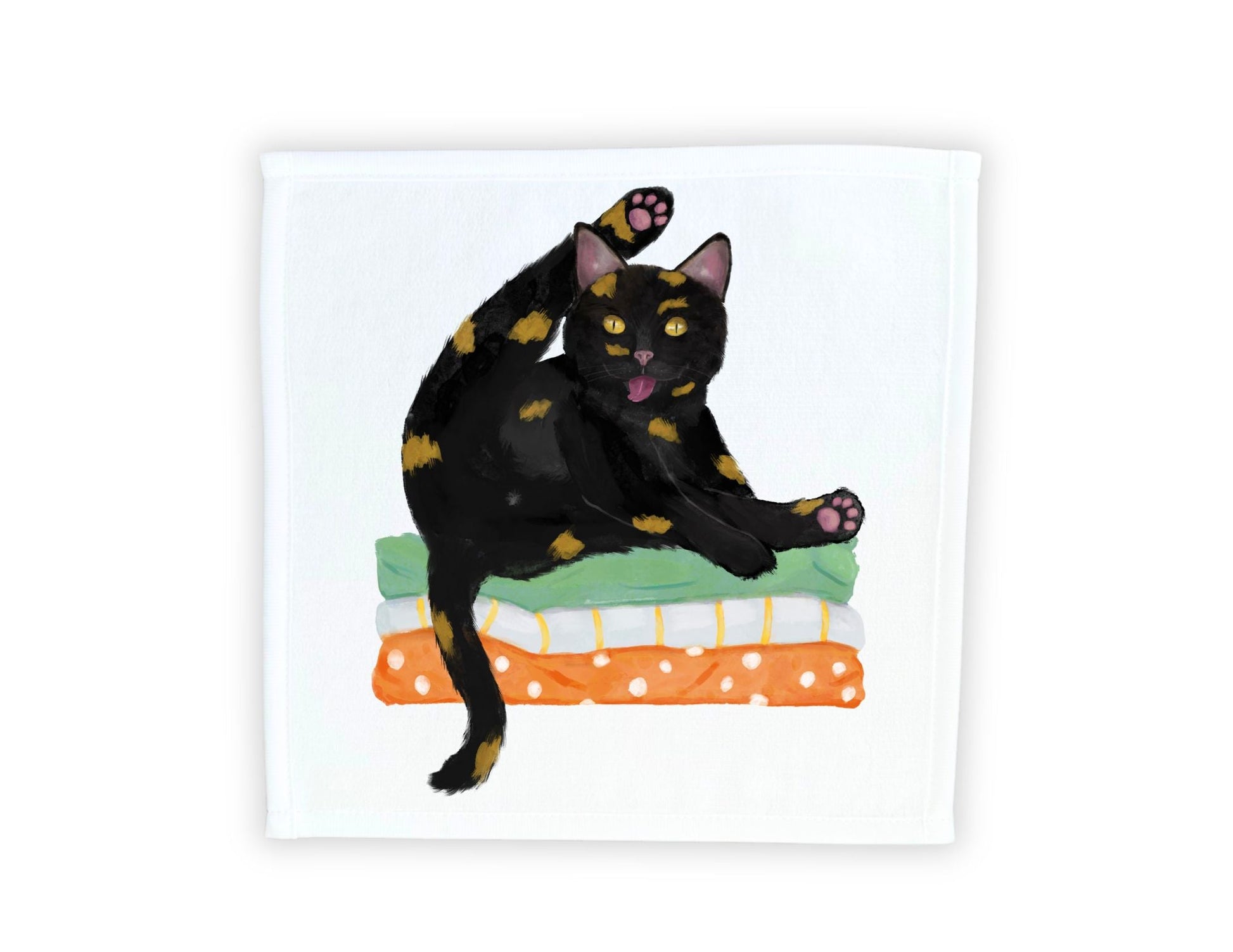 Playful Black Cat Washcloth - MerikaArt