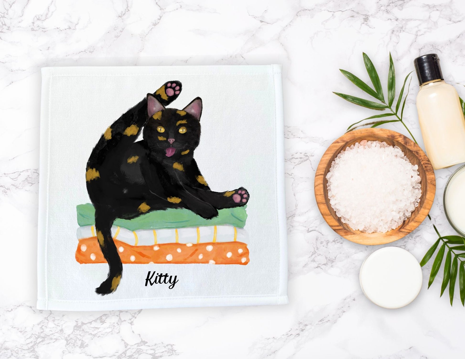Playful Black Cat Washcloth - MerikaArt