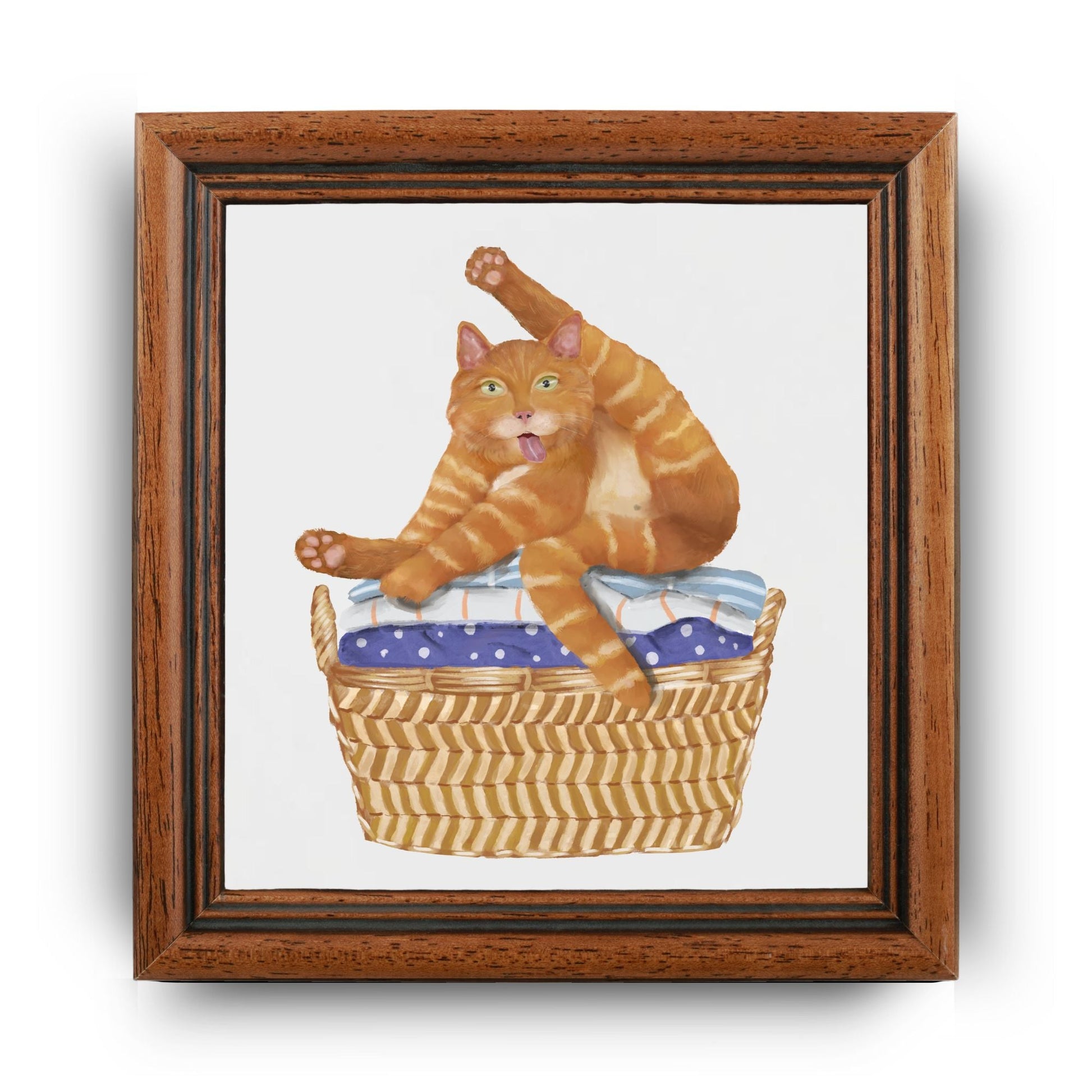 Playful Cat in Laundry Basket Ceramic Tile - MerikaArt
