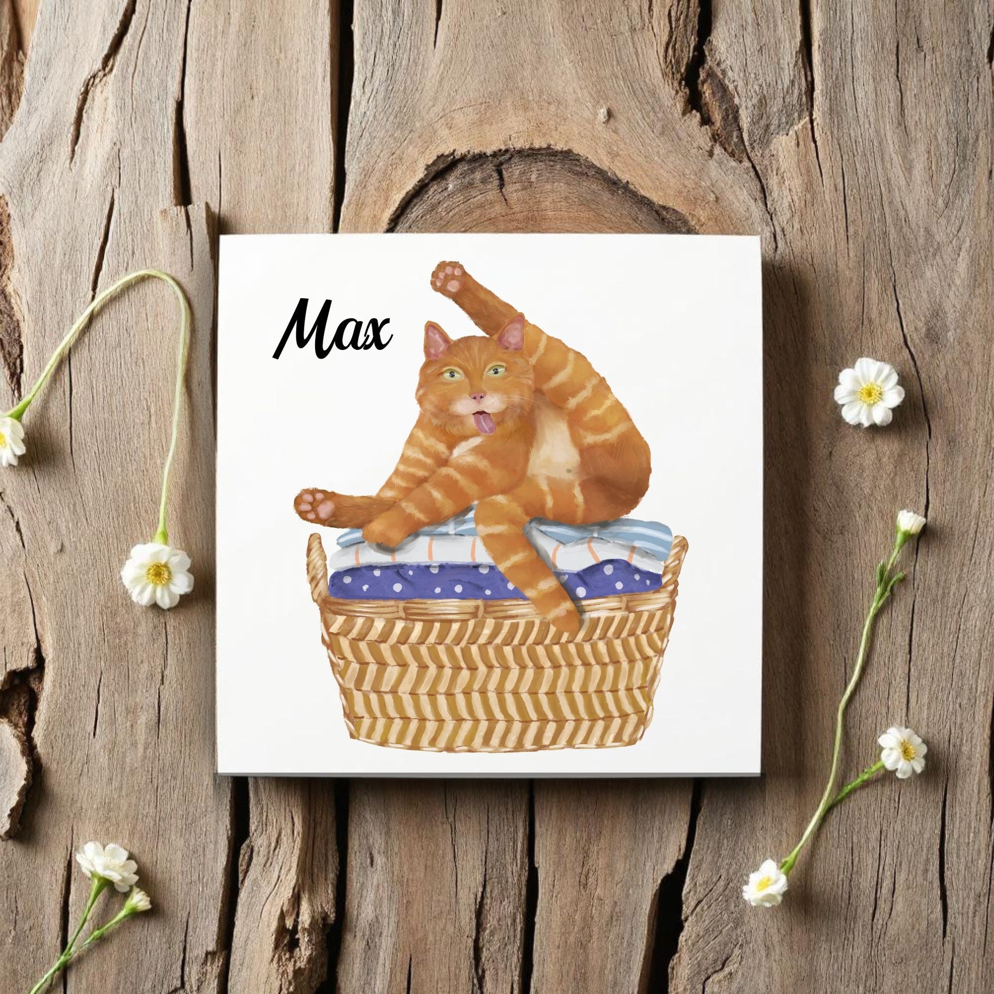 Playful Cat in Laundry Basket Ceramic Tile - MerikaArt