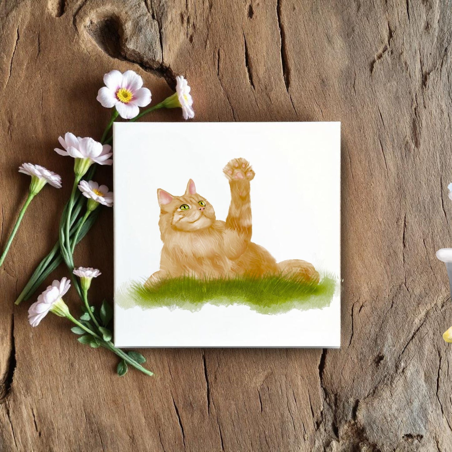 Playful Ginger Cat Ceramic Tile - MerikaArt