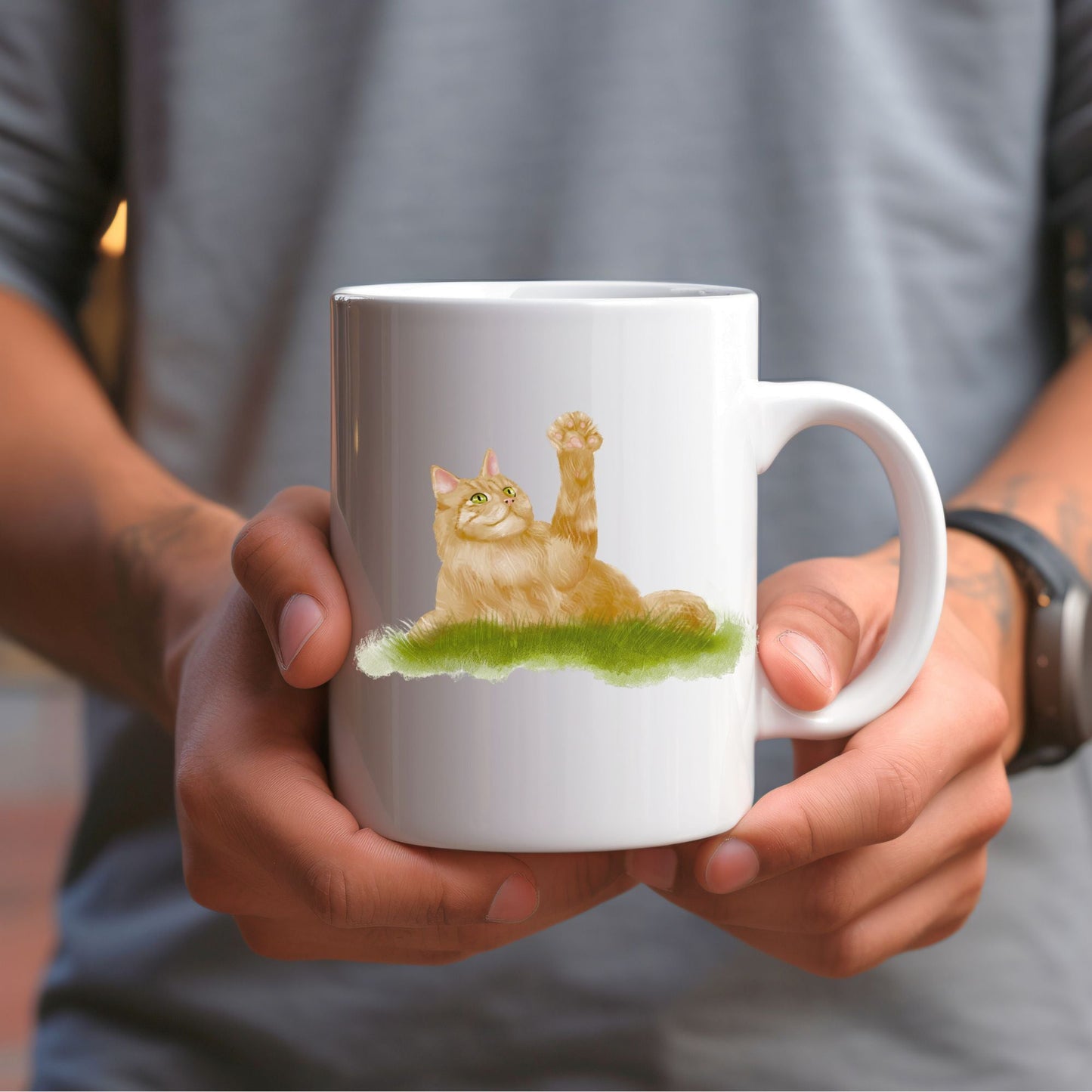 Playful Ginger Cat Mug - MerikaArt