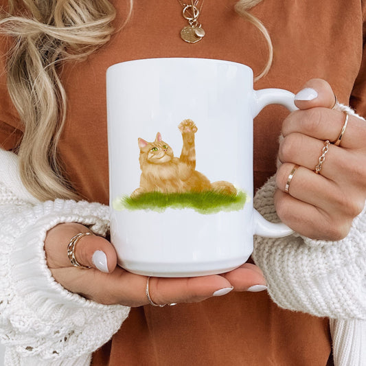 Playful Ginger Cat Mug - MerikaArt