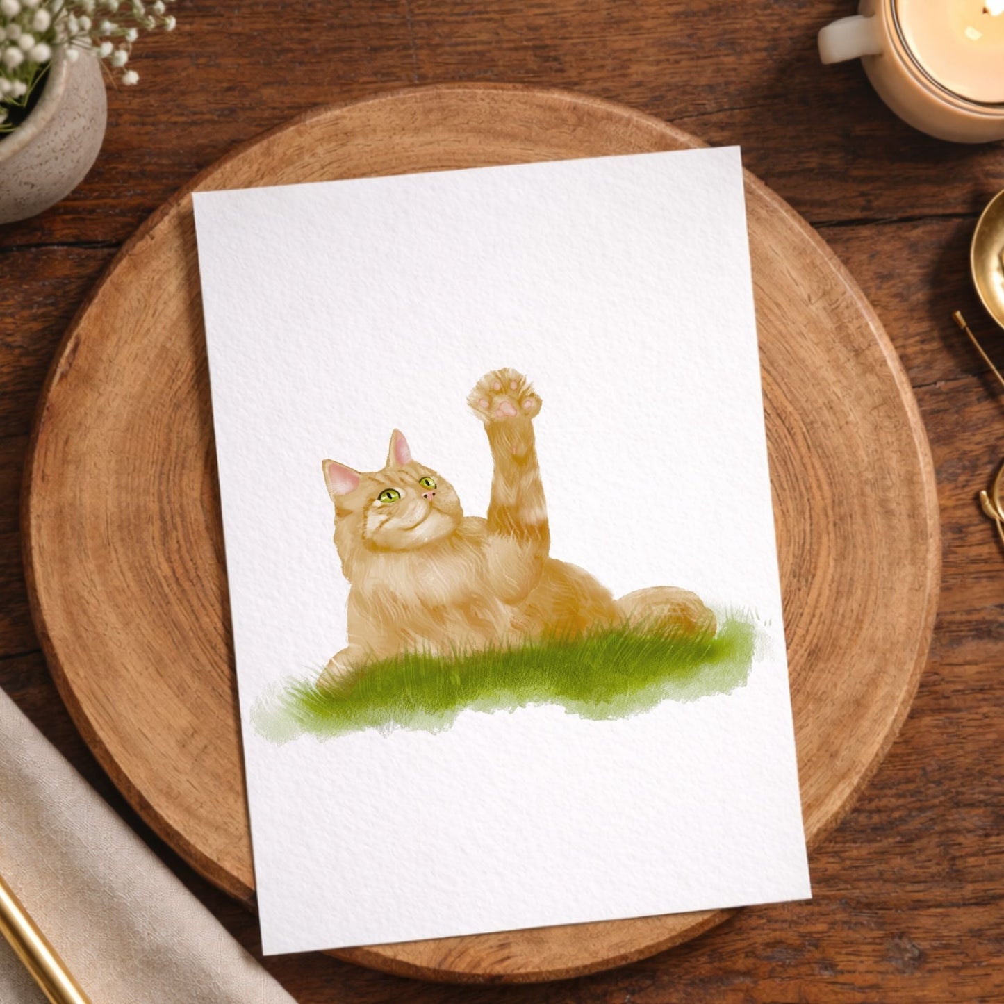 Playful Ginger Cat Postcard - MerikaArt