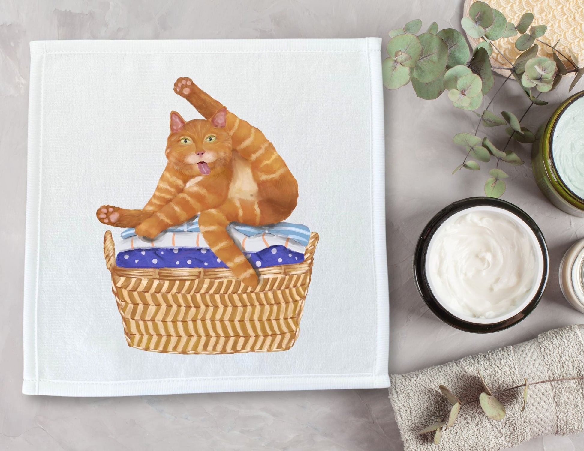 Playful Ginger Cat Washcloth – Perfect for Cat Lovers - MerikaArt
