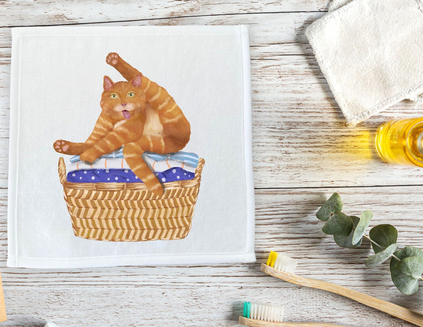 Playful Ginger Cat Washcloth – Perfect for Cat Lovers - MerikaArt