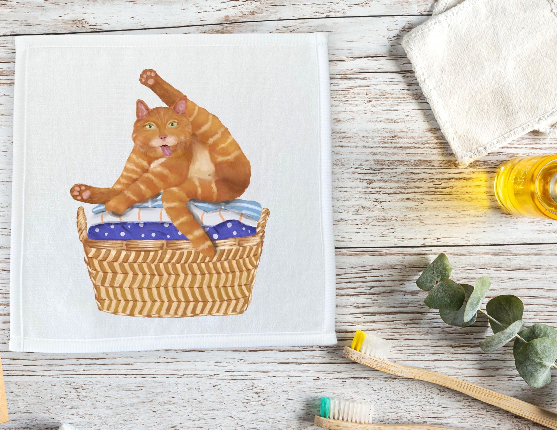 Playful Ginger Cat Washcloth – Perfect for Cat Lovers - MerikaArt
