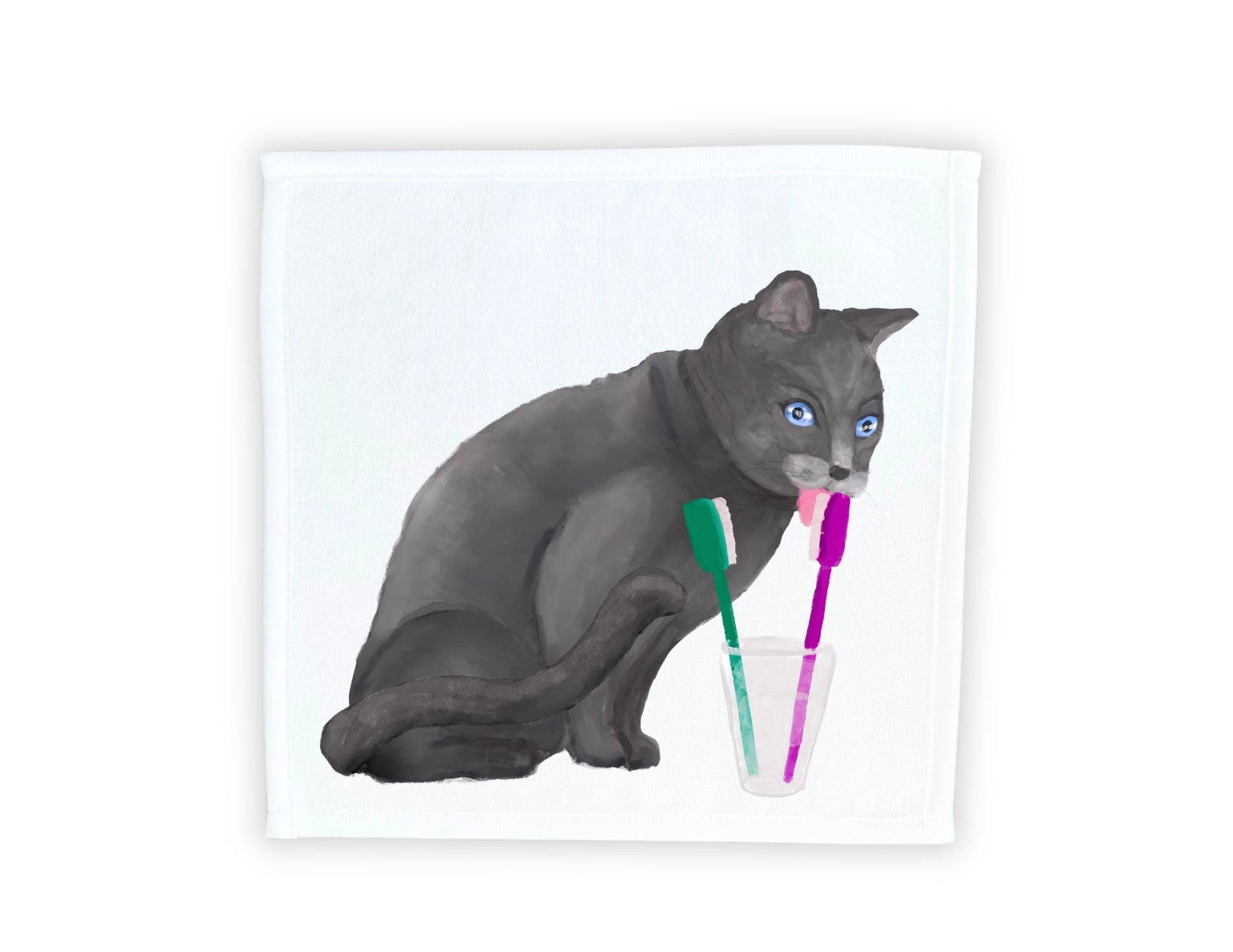 Playful Gray Cat Washcloth – Whimsical Home Gift - MerikaArt