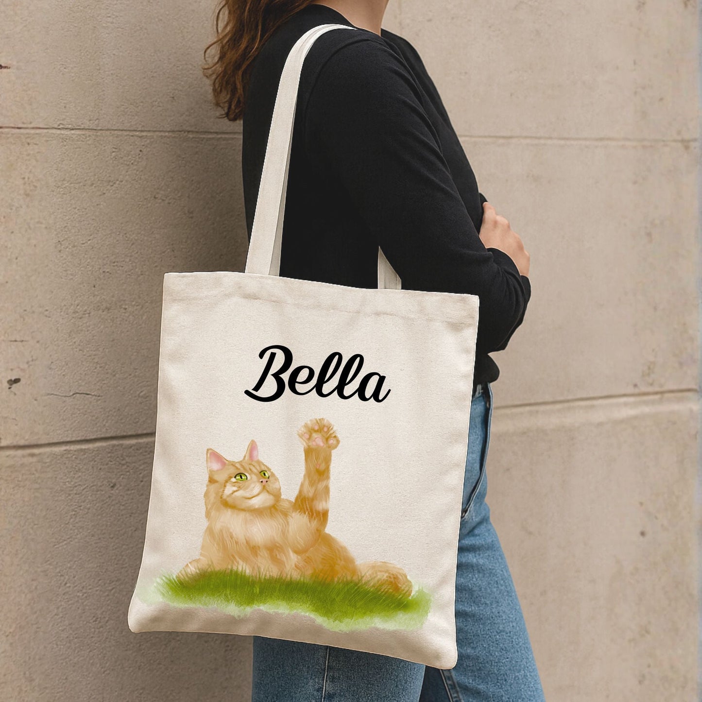 Playful Orange Cat Canvas Tote Bag - MerikaArt