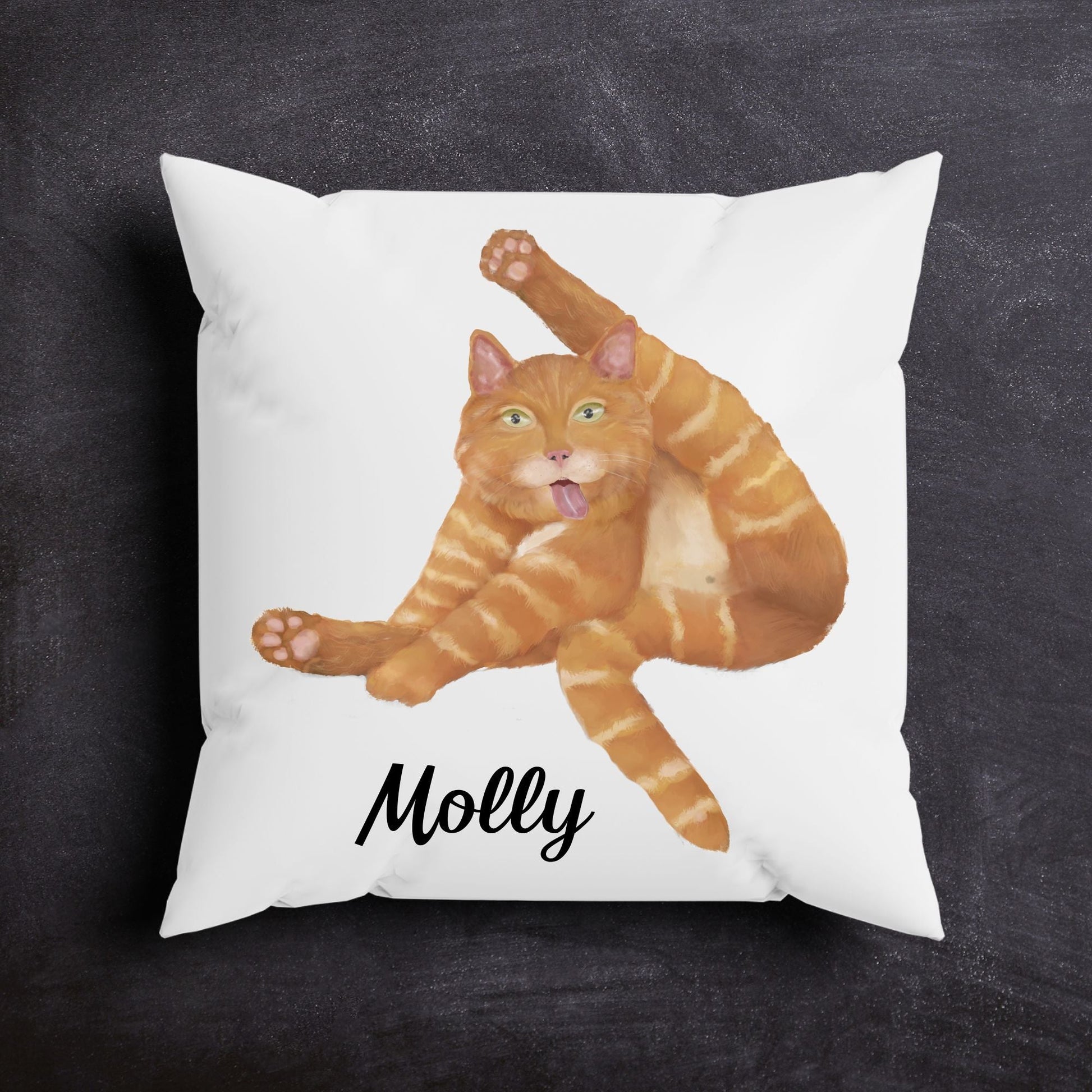 Playful Orange Cat Pillow - Fun and Whimsical Home Decor - MerikaArt