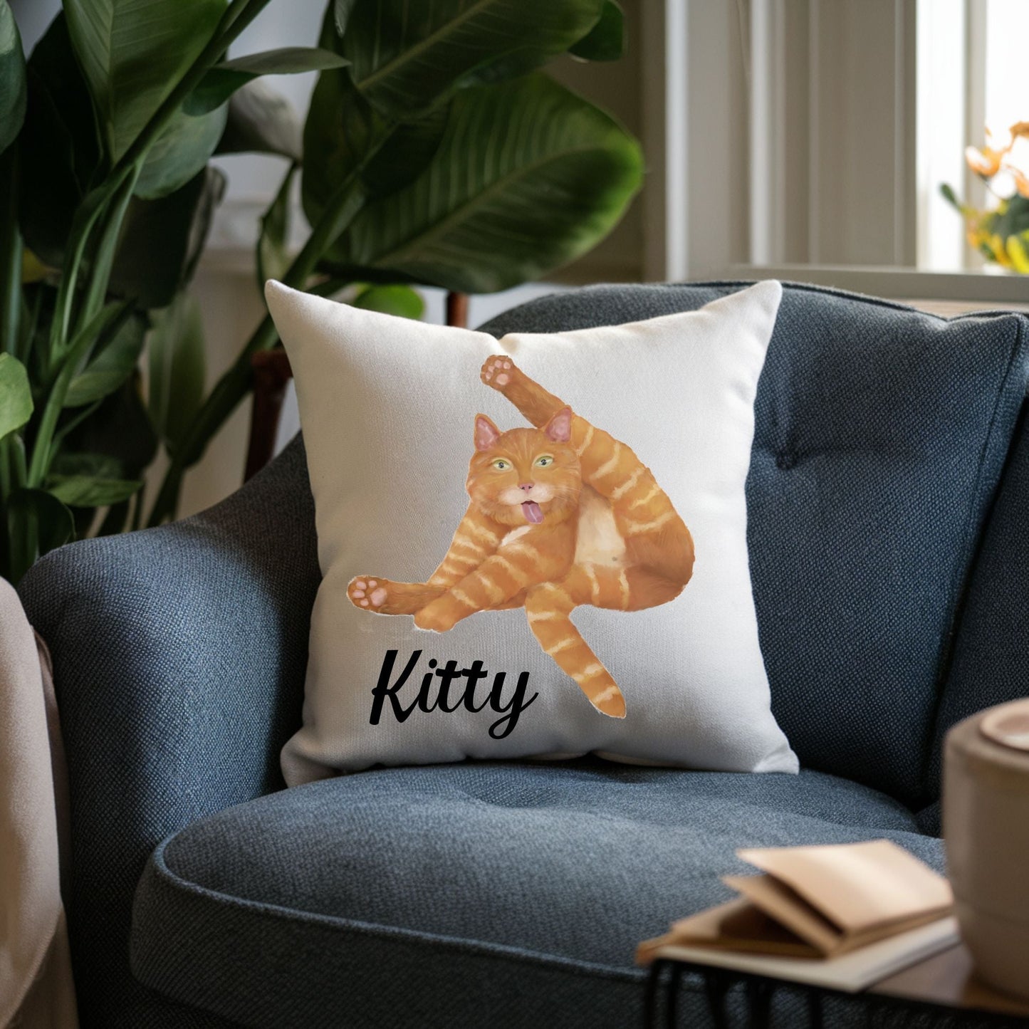 Playful Orange Cat Pillow - Fun and Whimsical Home Decor - MerikaArt