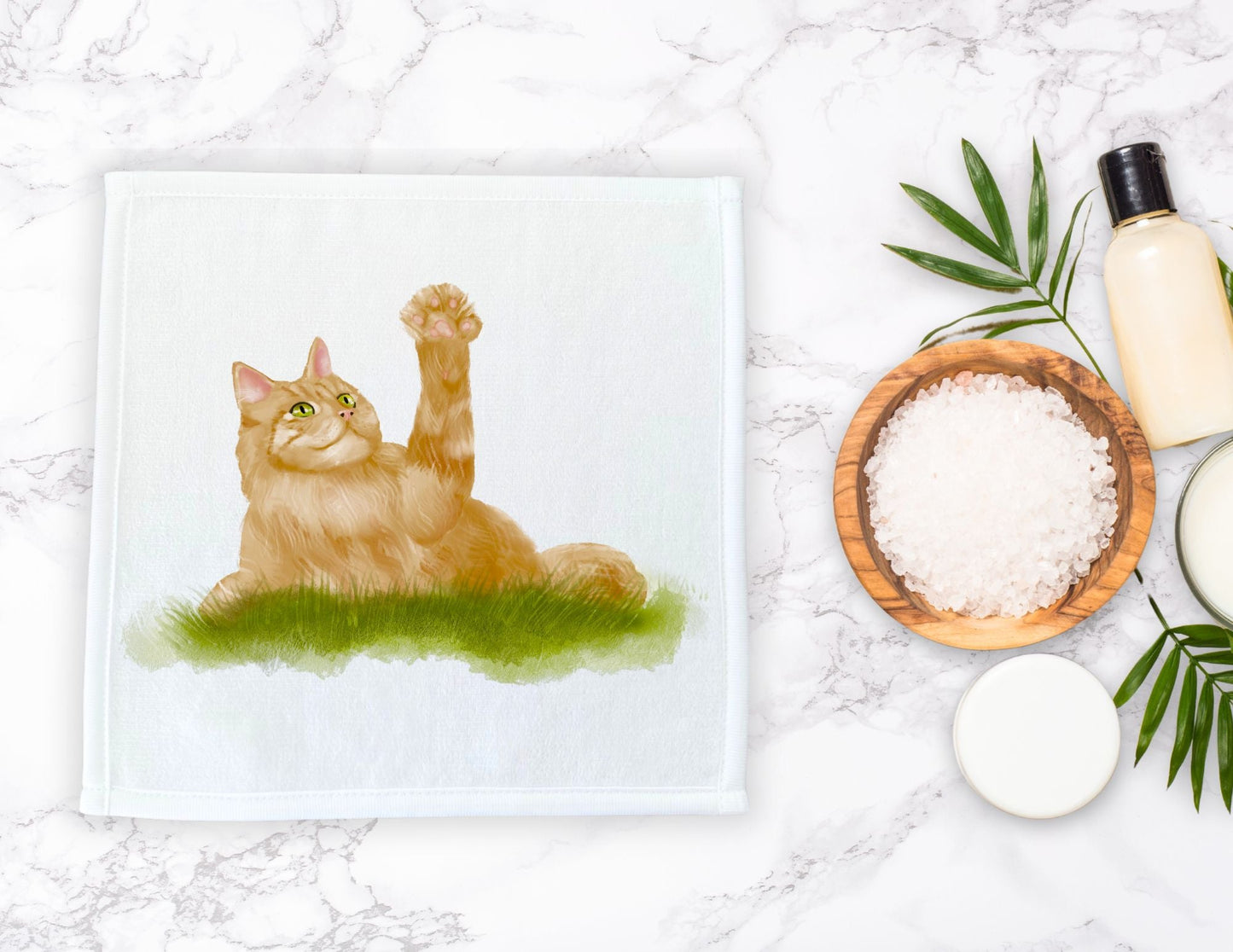 Playful Orange Cat Washcloth - MerikaArt
