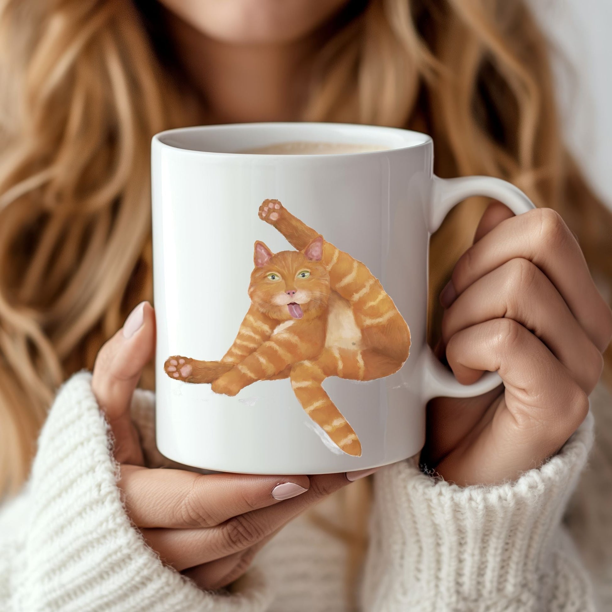 Playful Orange Tabby Cat Ceramic Coffee Mug - MerikaArt