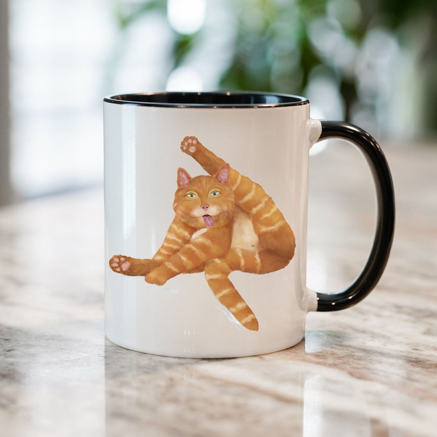 Playful Orange Tabby Cat Ceramic Coffee Mug - MerikaArt