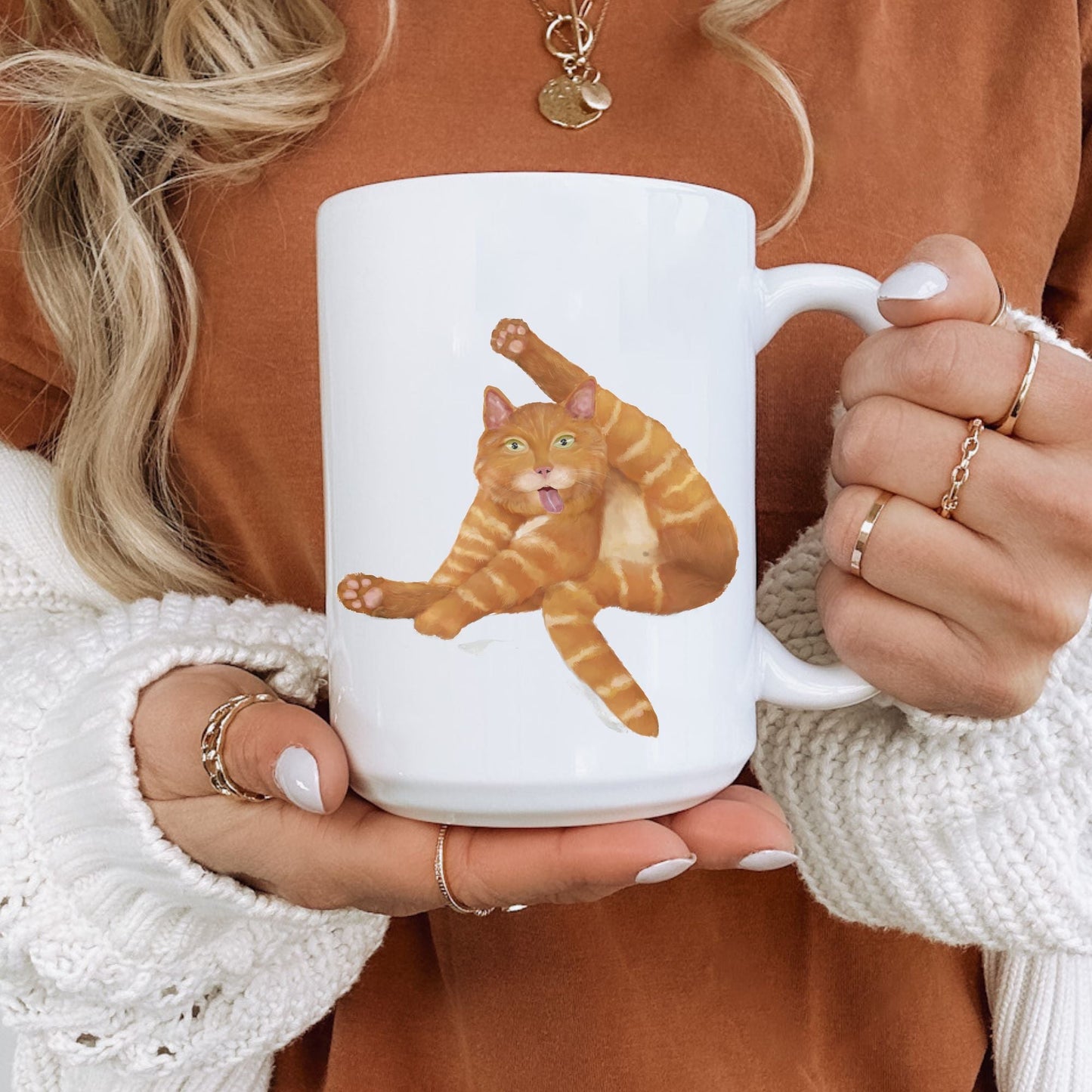 Playful Orange Tabby Cat Ceramic Coffee Mug - MerikaArt