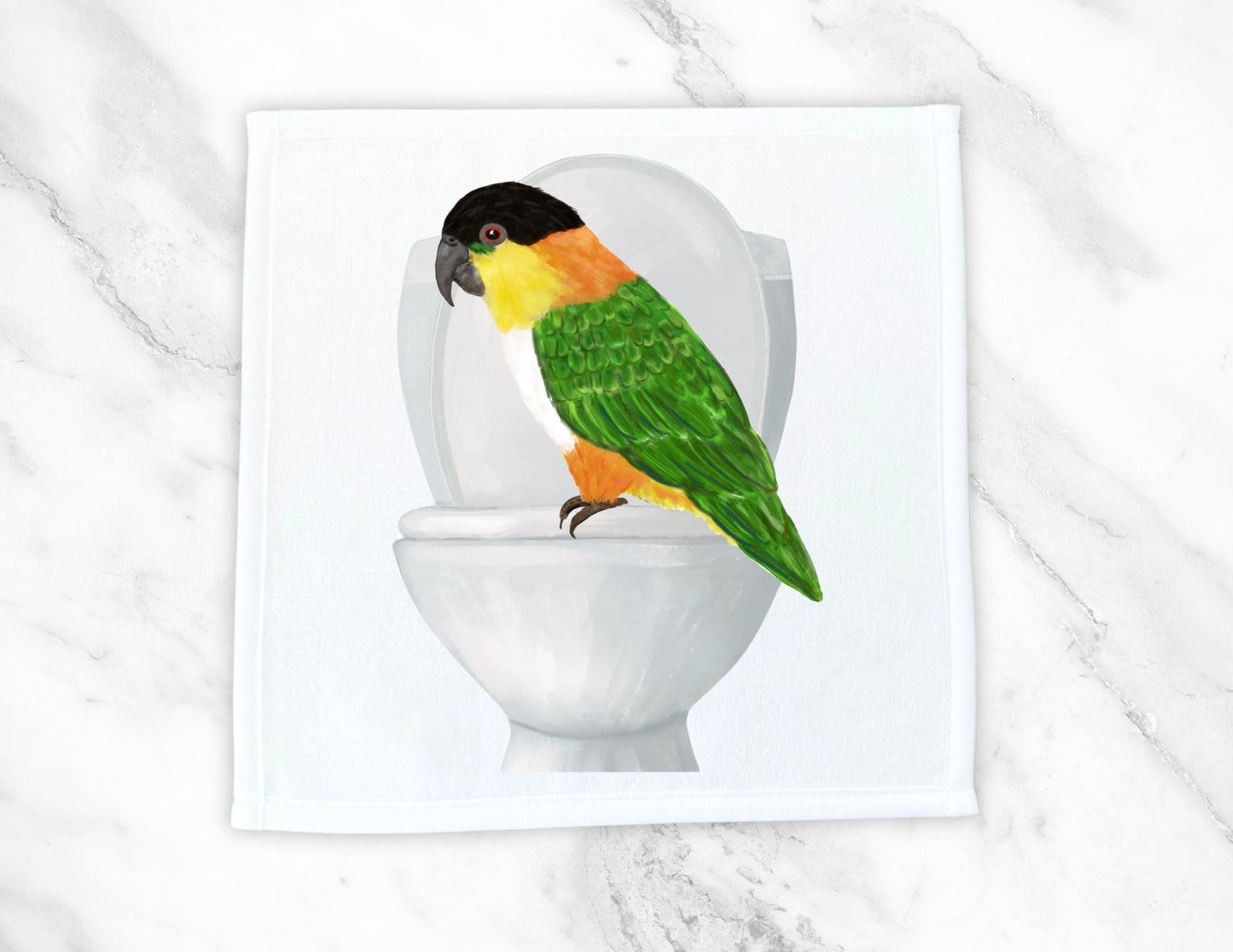 Playful Parrot on Toilet Washcloth - MerikaArt