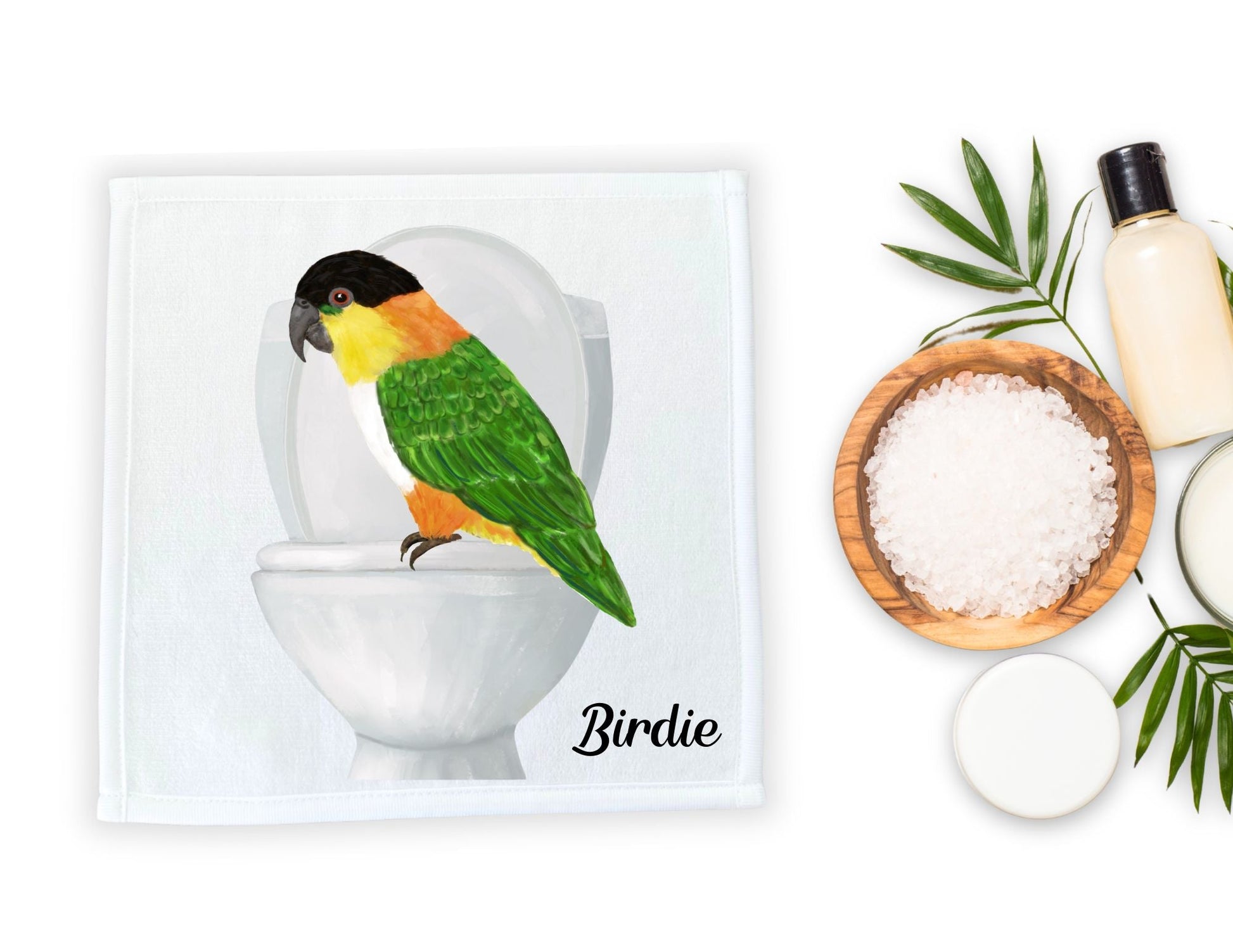 Playful Parrot on Toilet Washcloth - MerikaArt