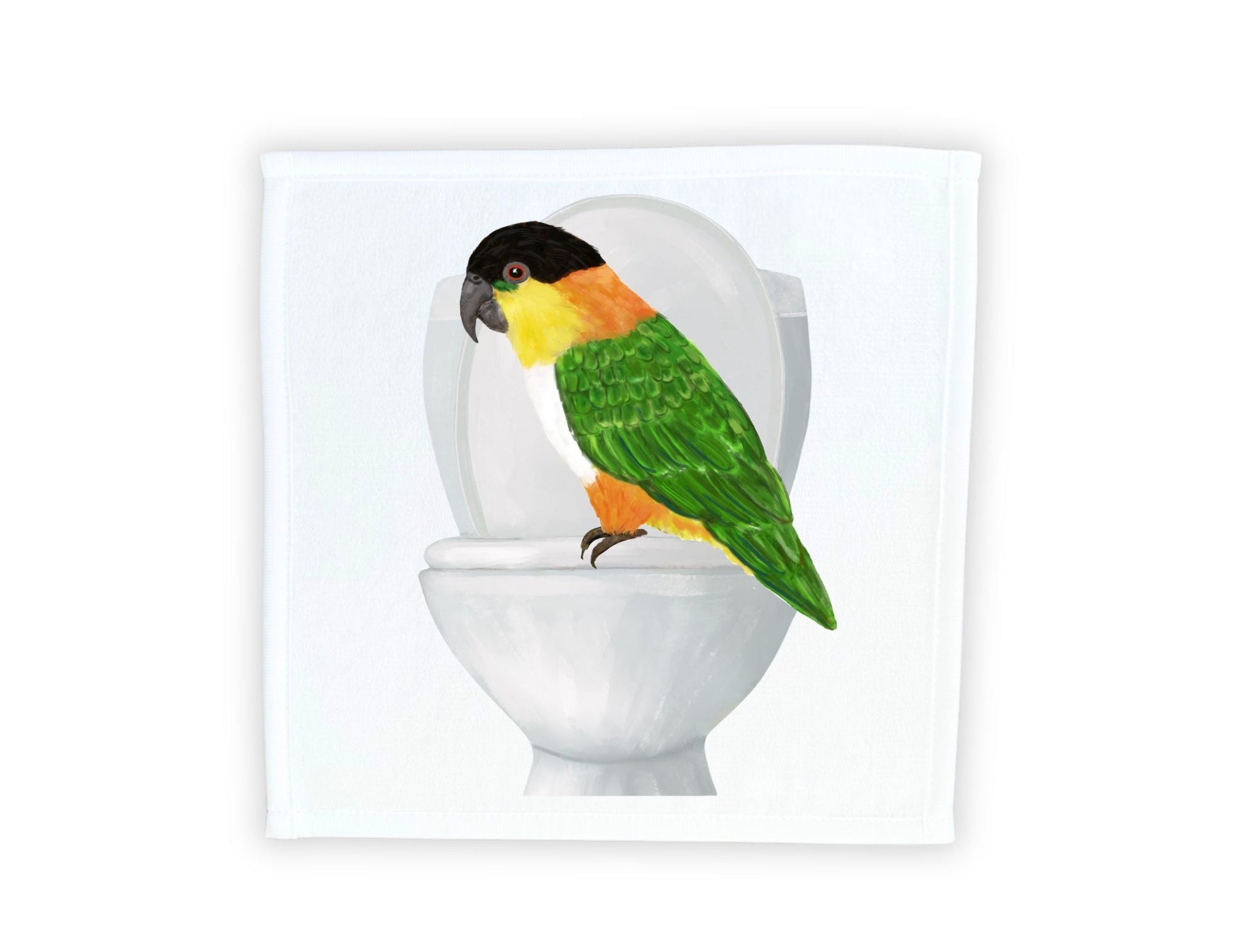 Playful Parrot on Toilet Washcloth - MerikaArt