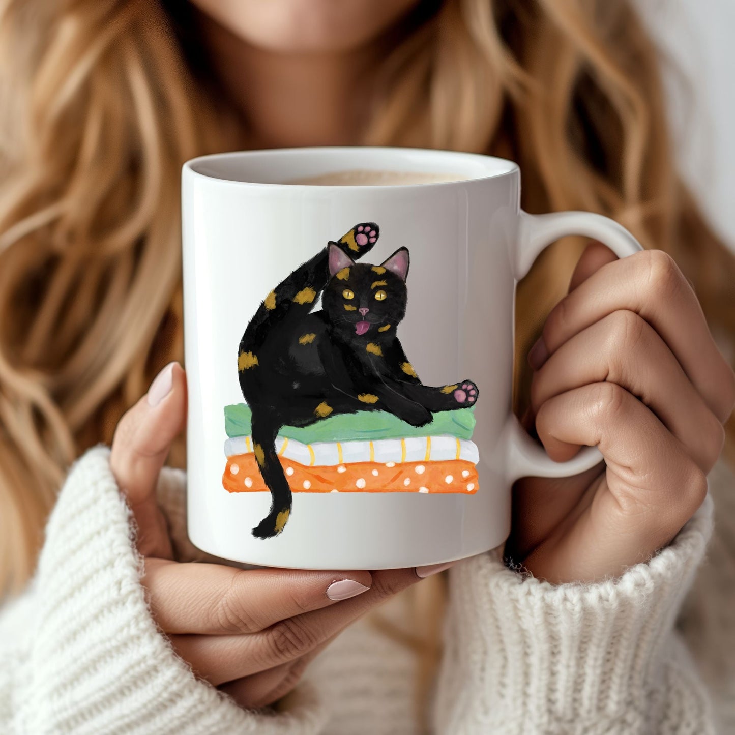 Playful Tortoiseshell Cat Ceramic Coffee Mug - MerikaArt