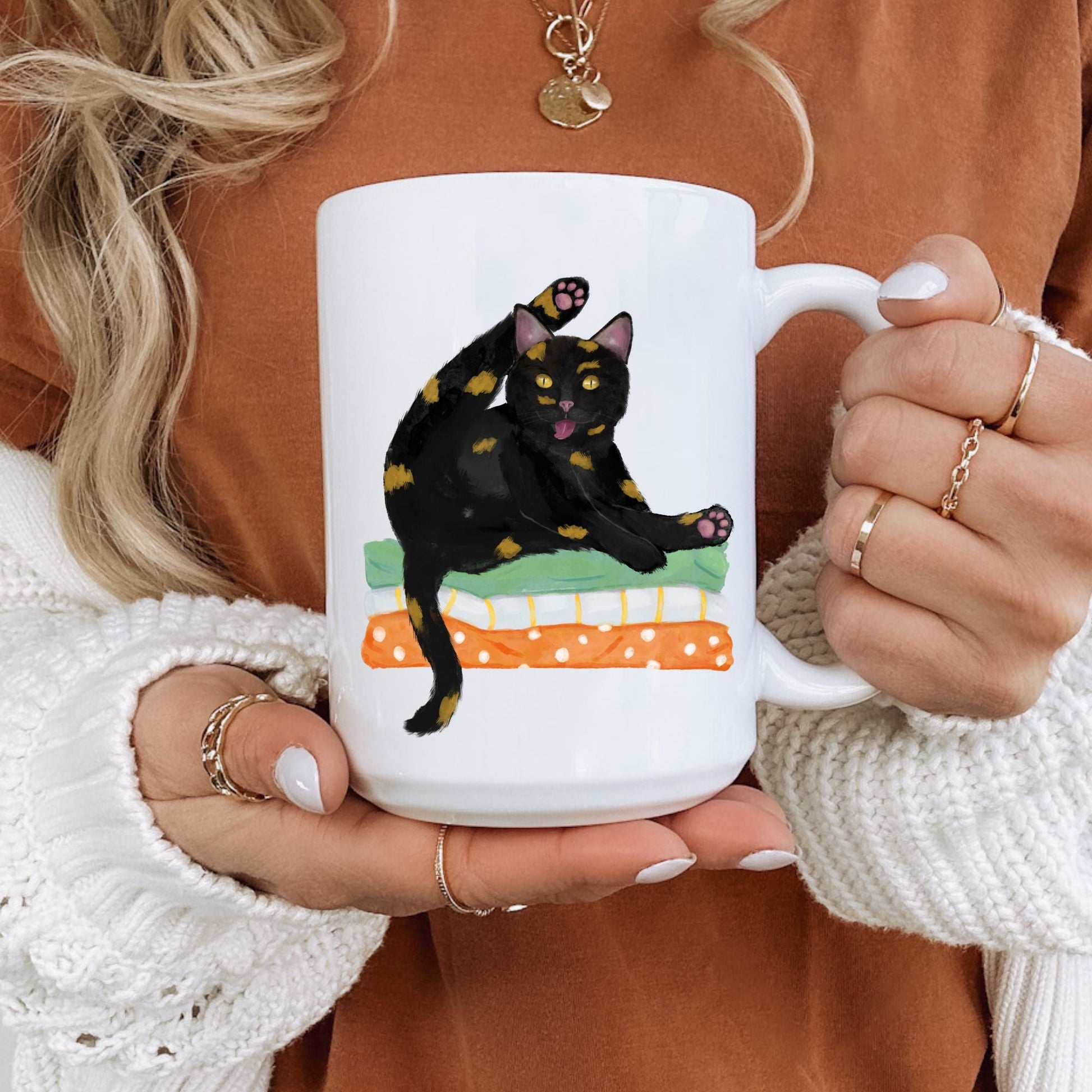 Playful Tortoiseshell Cat Ceramic Coffee Mug - MerikaArt