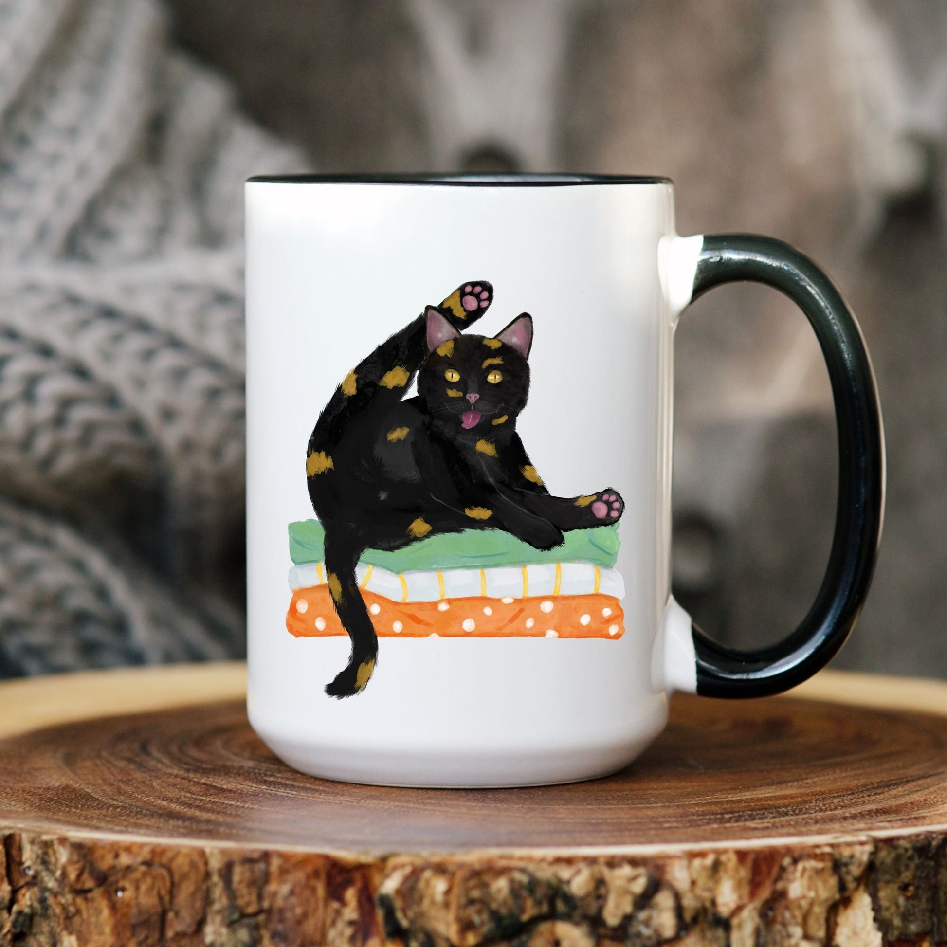 Playful Tortoiseshell Cat Ceramic Coffee Mug - MerikaArt