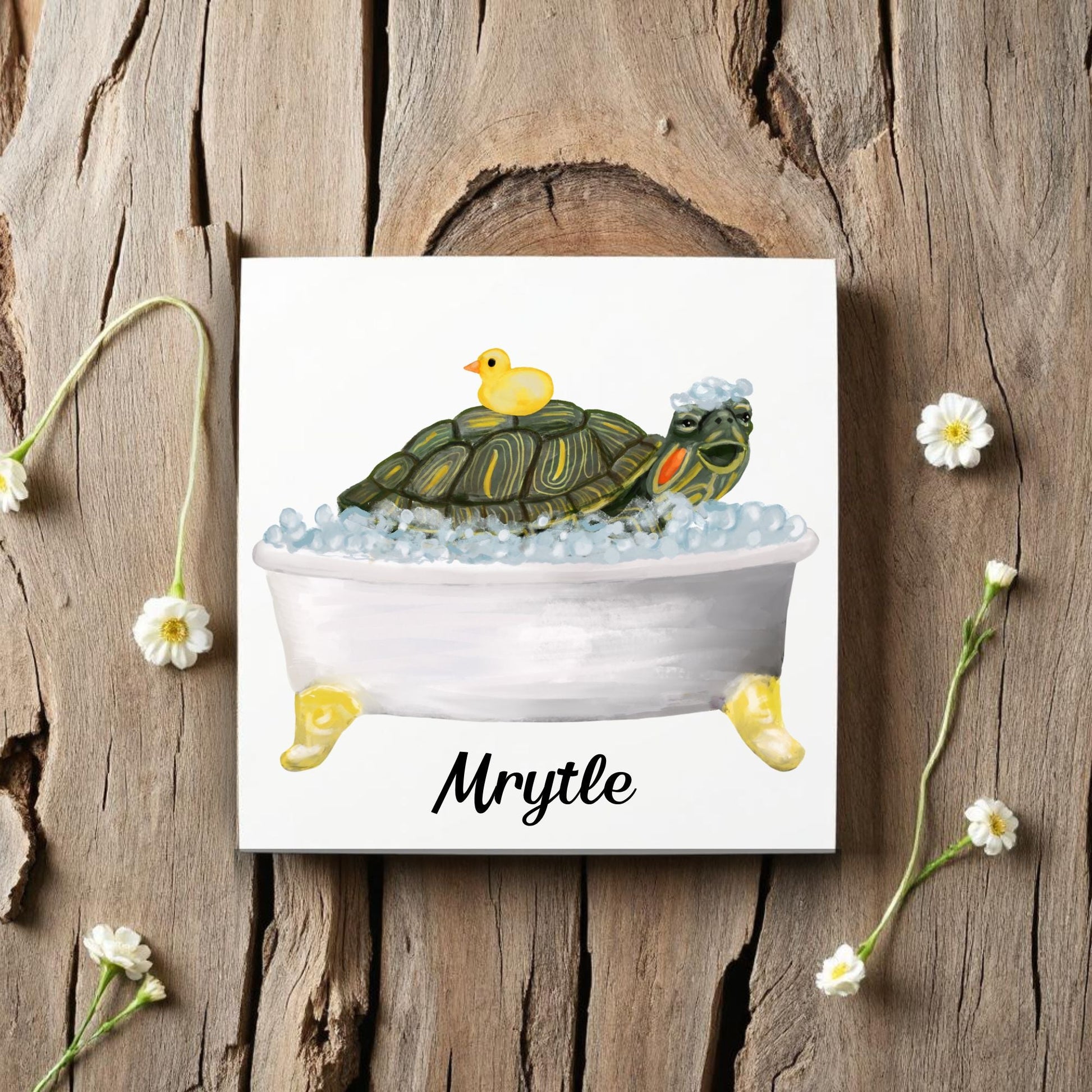 Playful Turtle in Bubble Bath Ceramic Tile - MerikaArt