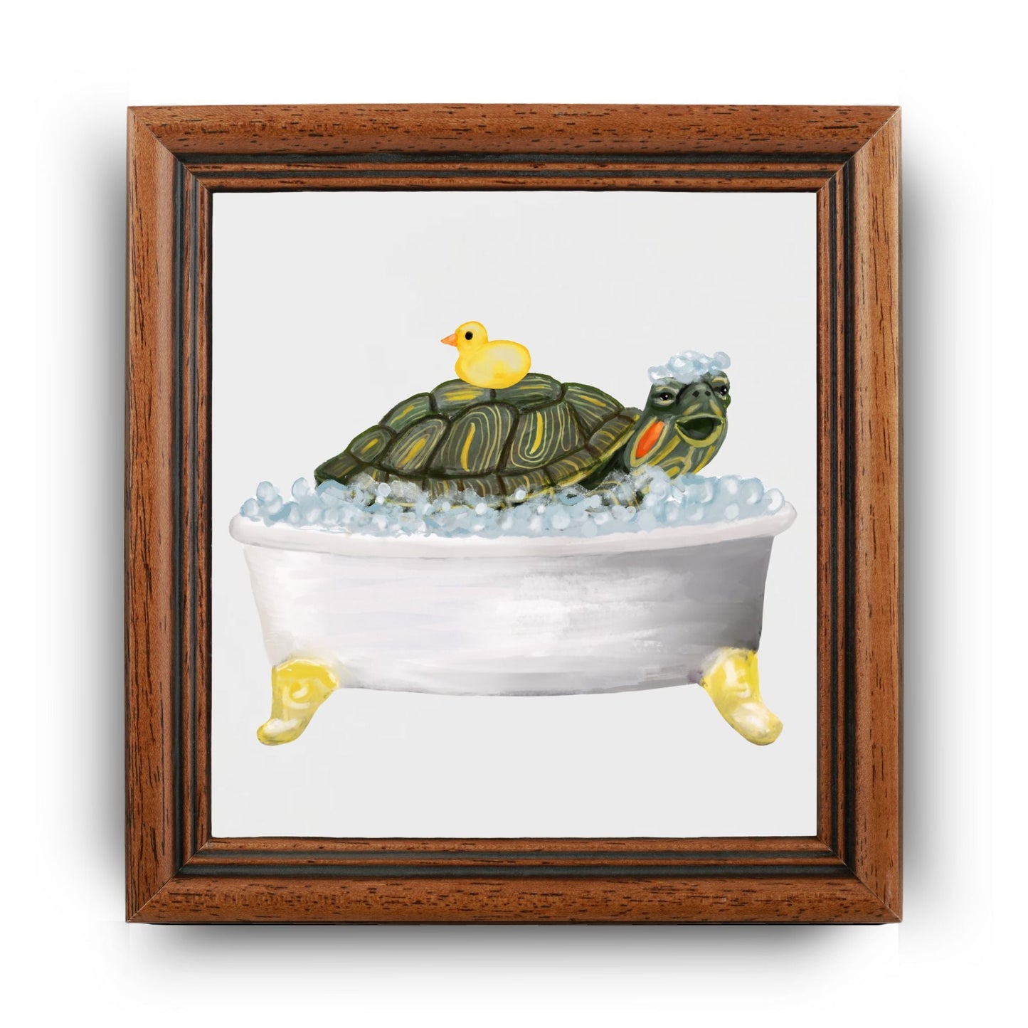 Playful Turtle in Bubble Bath Ceramic Tile - MerikaArt