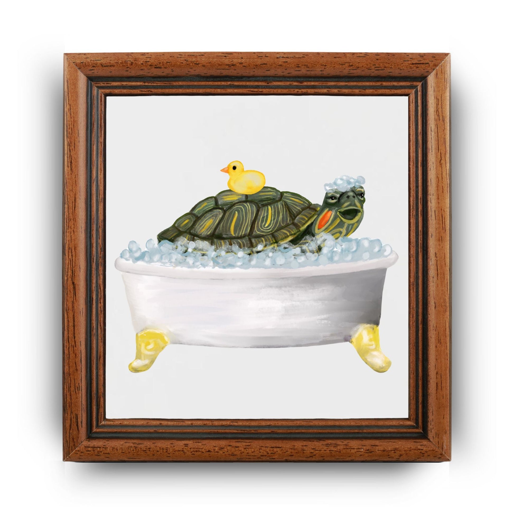 Playful Turtle in Bubble Bath Ceramic Tile - MerikaArt
