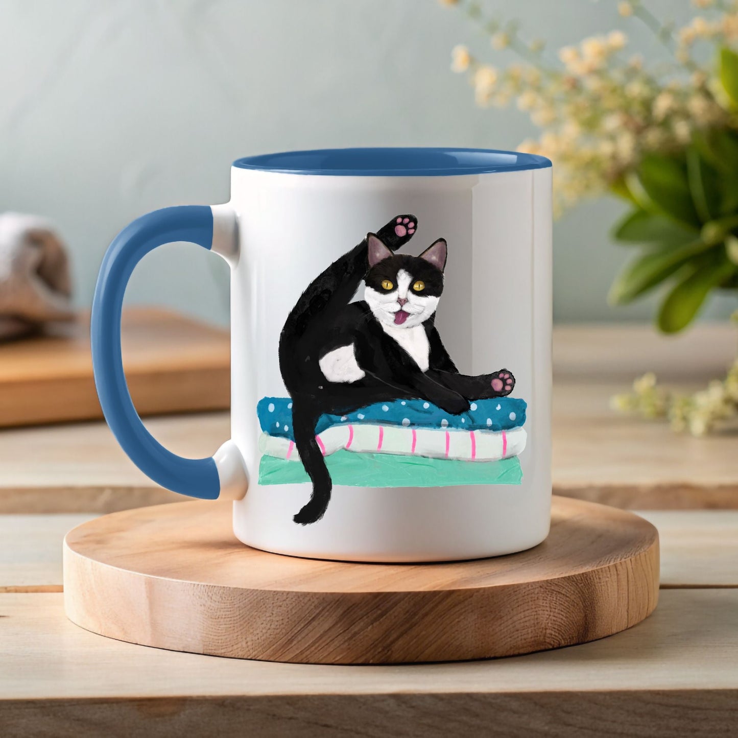 Playful Tuxedo Cat Ceramic Coffee Mug - MerikaArt
