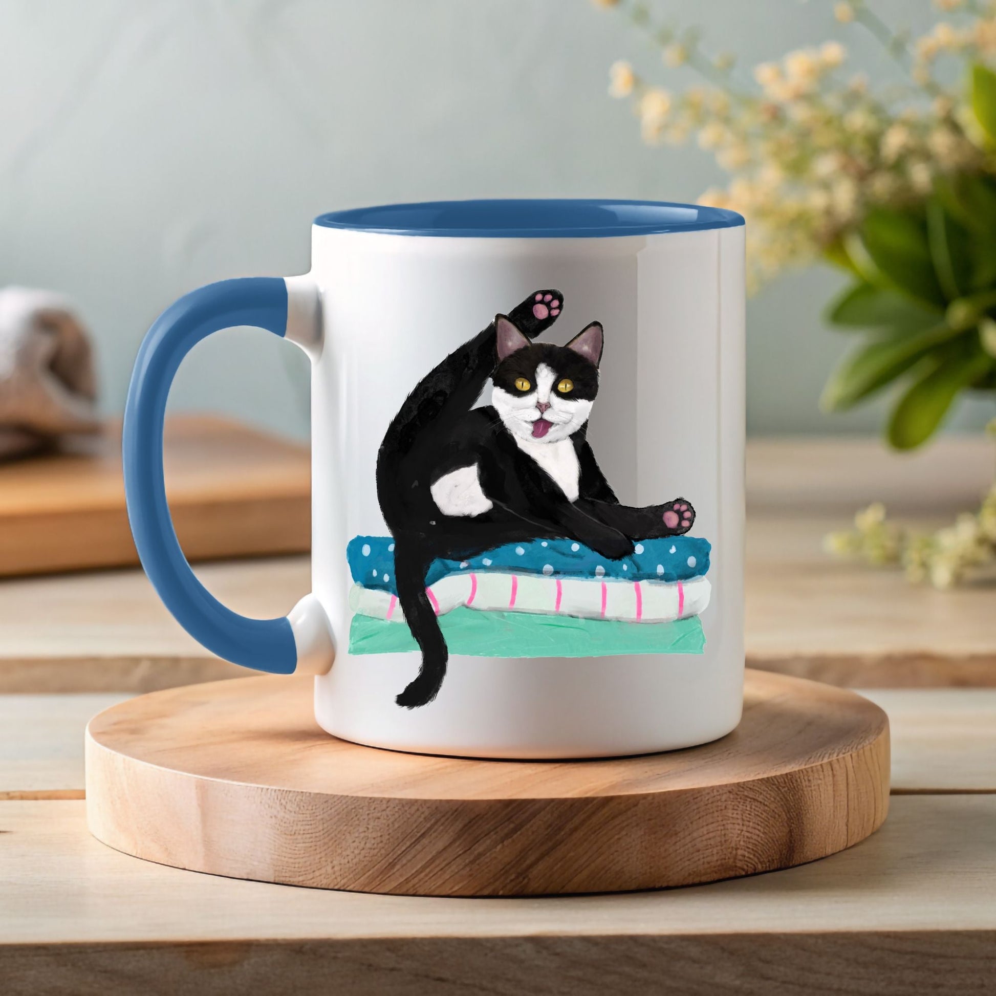 Playful Tuxedo Cat Ceramic Coffee Mug - MerikaArt