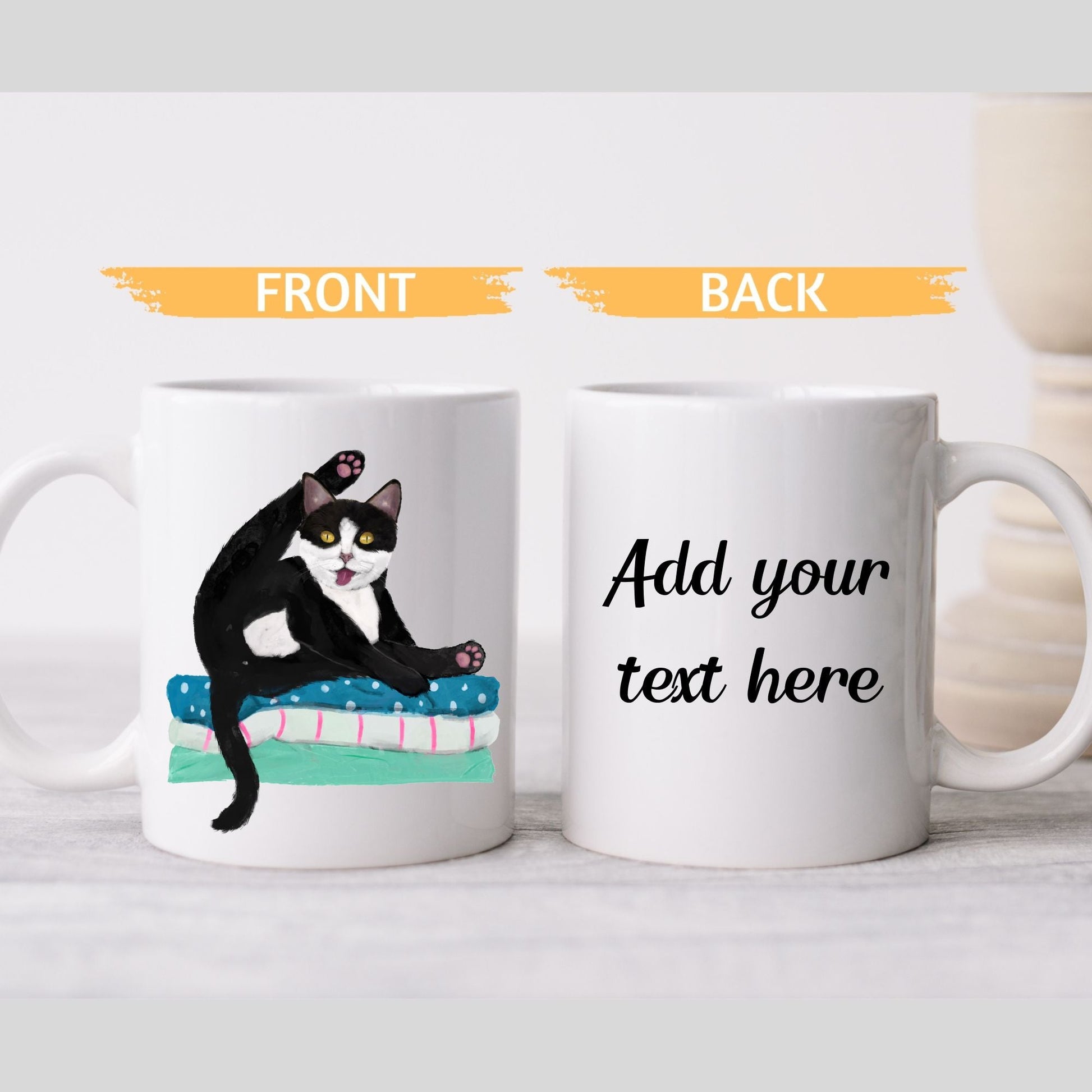 Playful Tuxedo Cat Ceramic Coffee Mug - MerikaArt