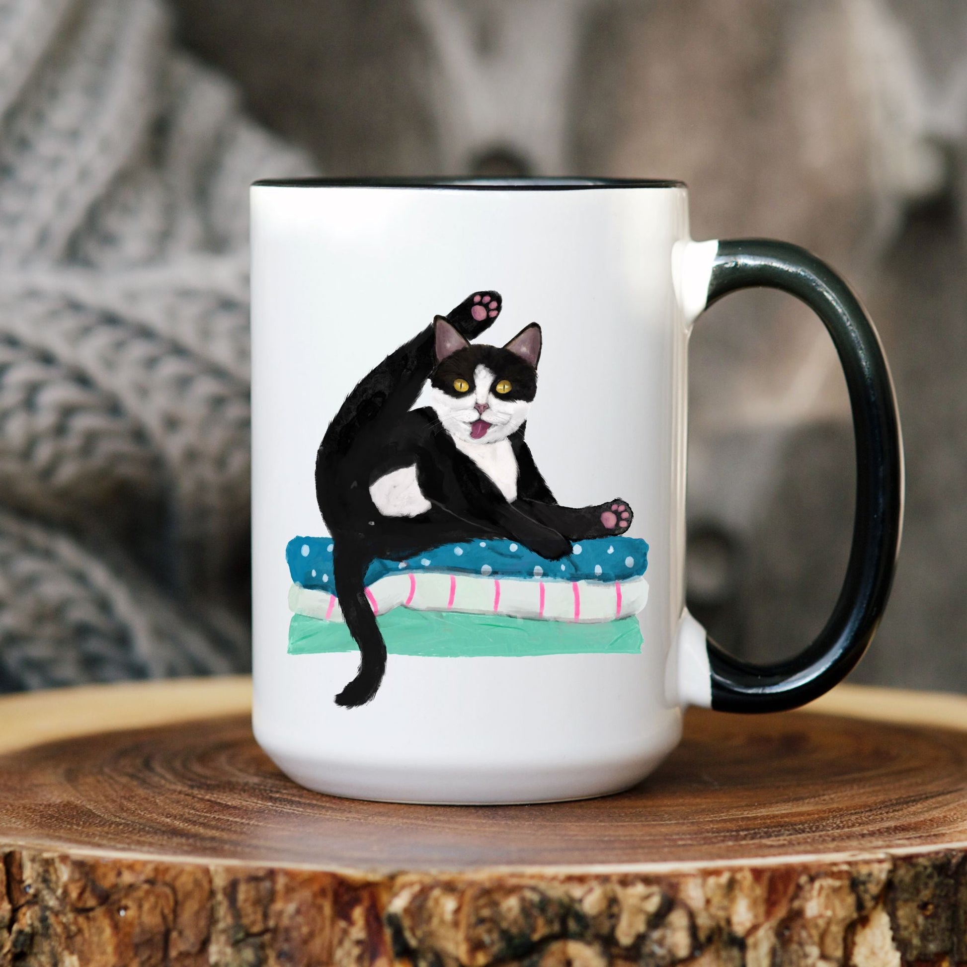 Playful Tuxedo Cat Ceramic Coffee Mug - MerikaArt