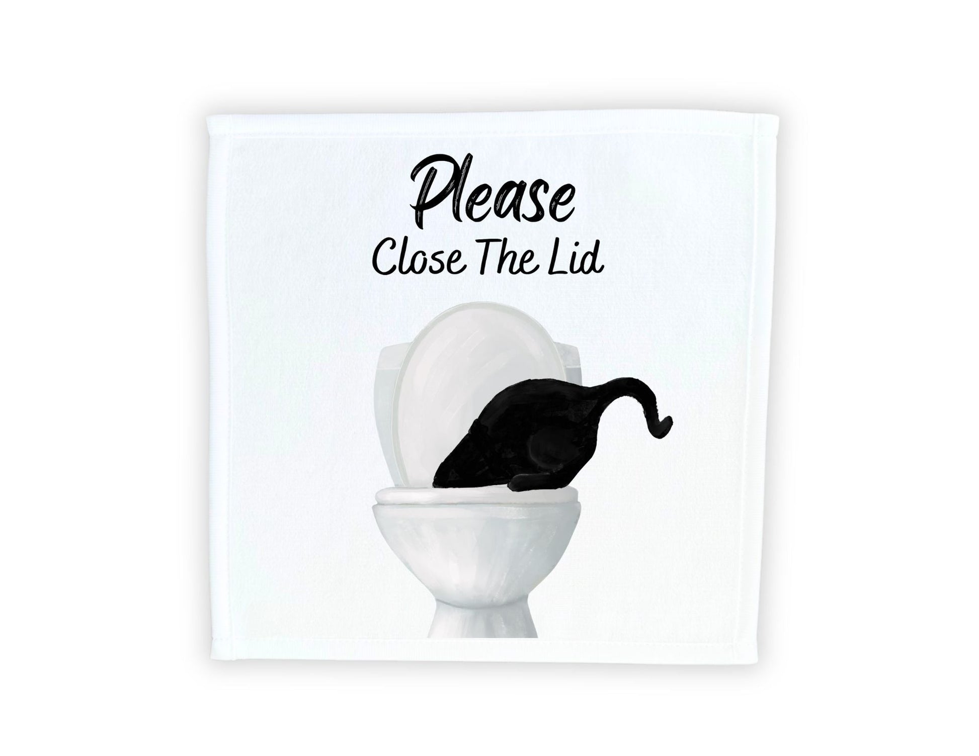 "Please Close The Lid" Black Cat Washcloth - MerikaArt