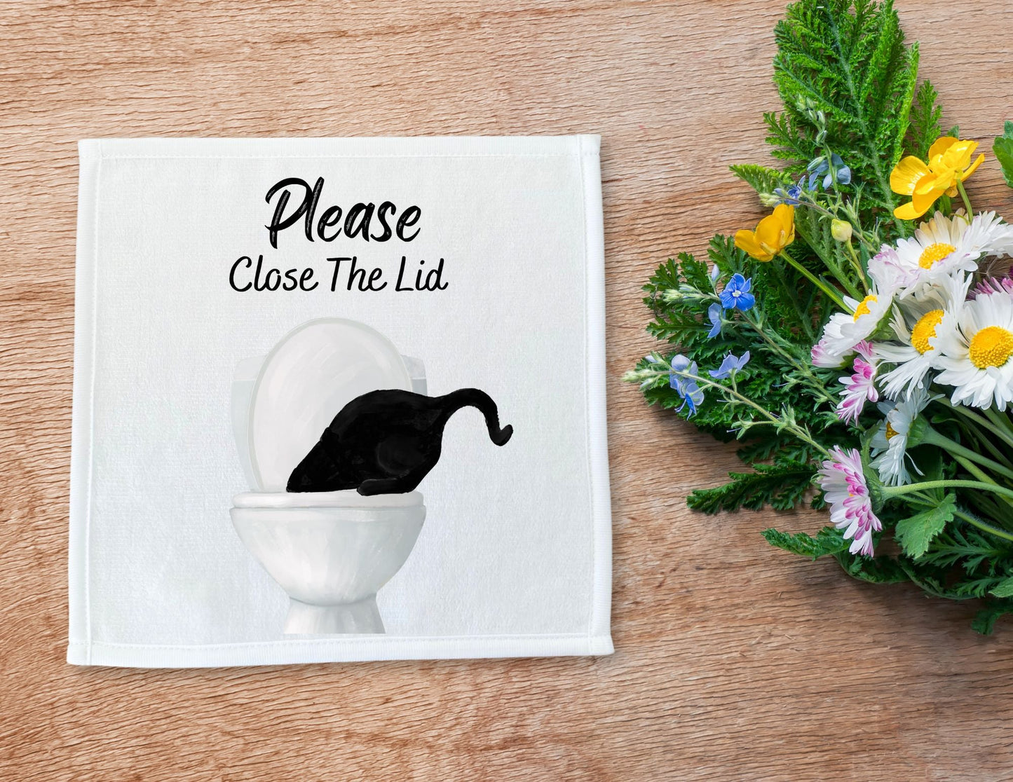 "Please Close The Lid" Black Cat Washcloth - MerikaArt
