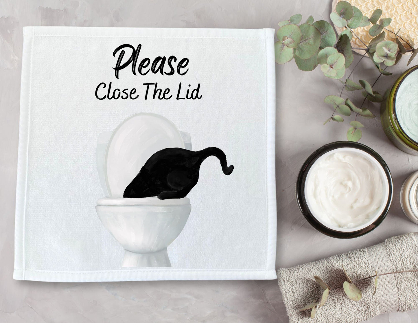 "Please Close The Lid" Black Cat Washcloth - MerikaArt