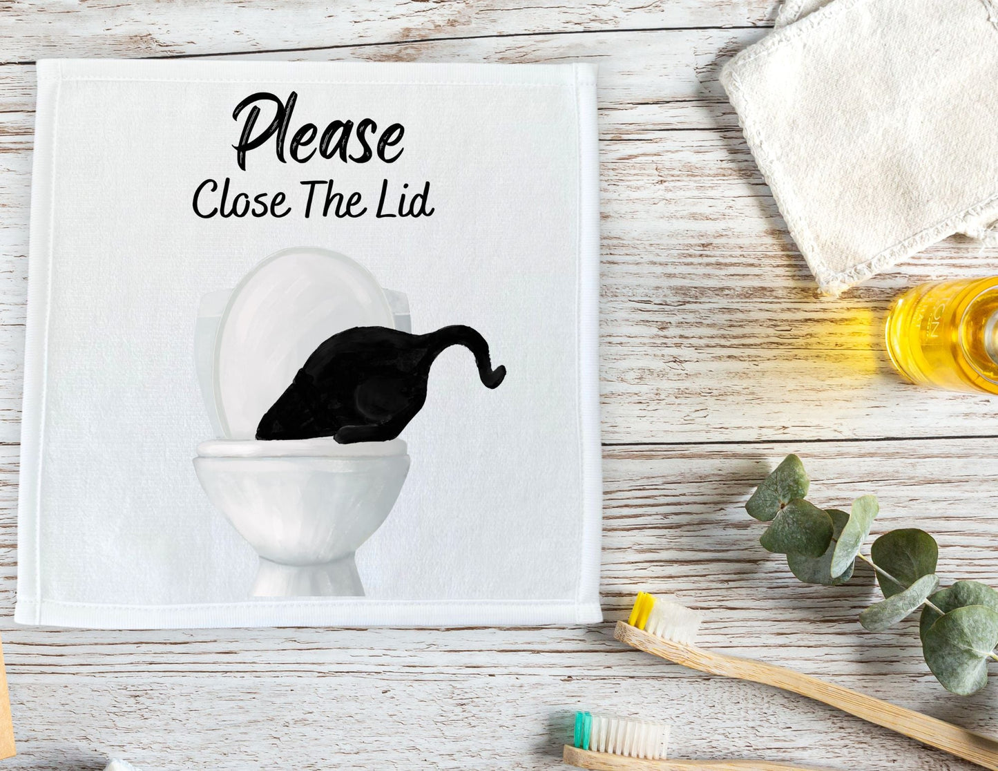 "Please Close The Lid" Black Cat Washcloth - MerikaArt