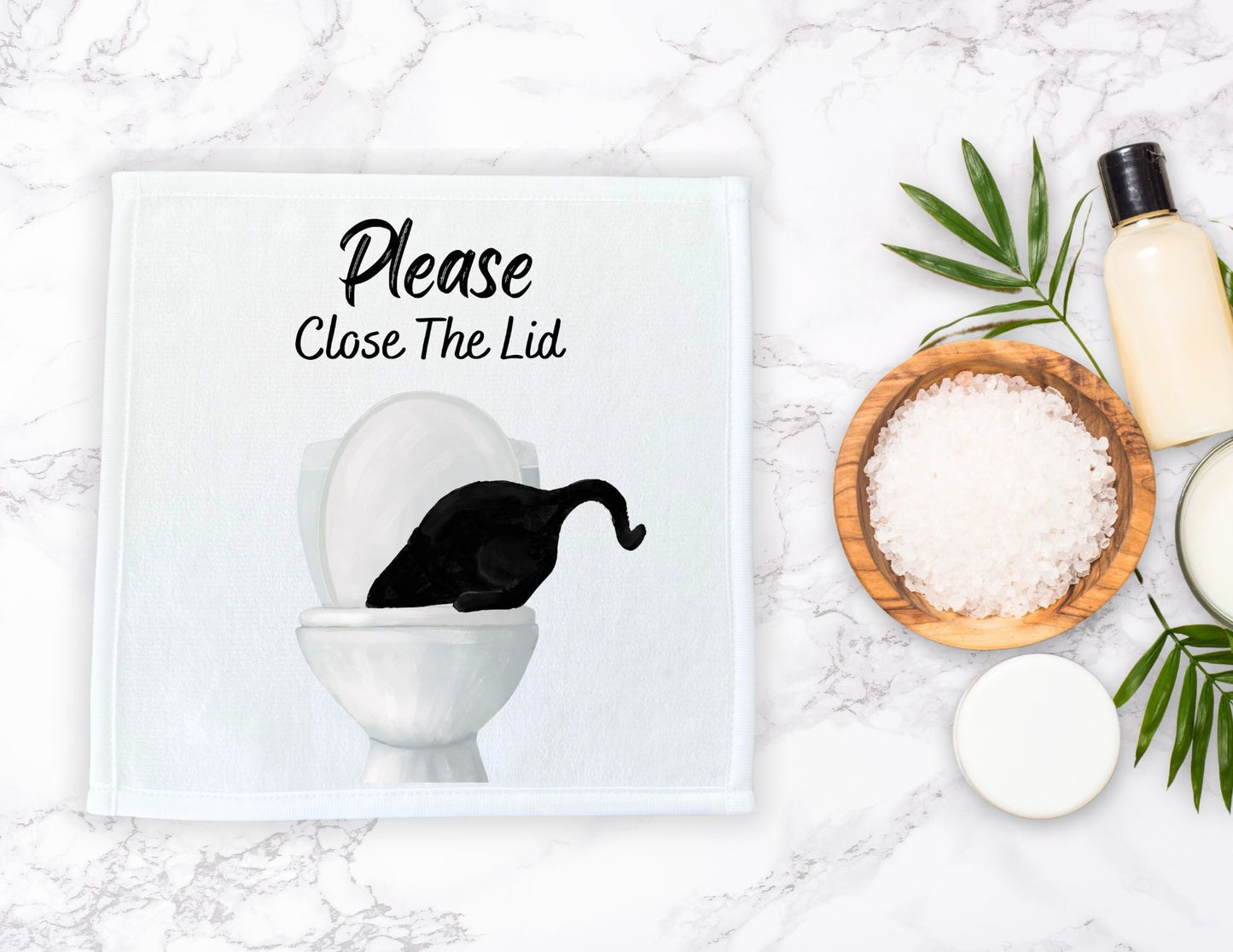"Please Close The Lid" Black Cat Washcloth - MerikaArt