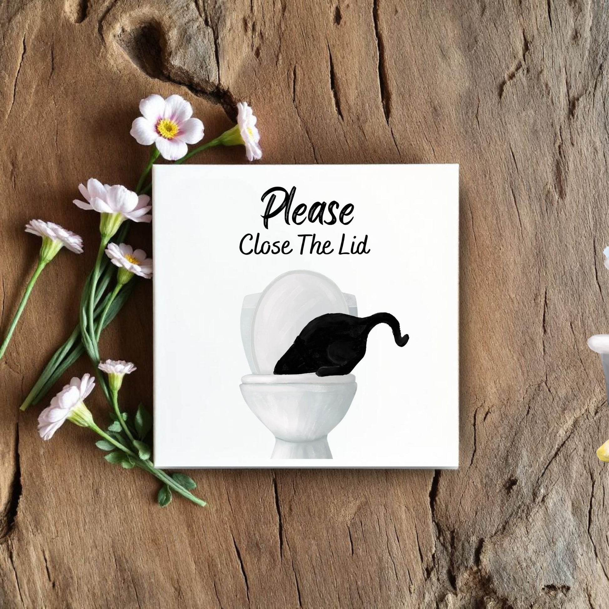 "Please Close The Lid" Cat Ceramic Tile - MerikaArt