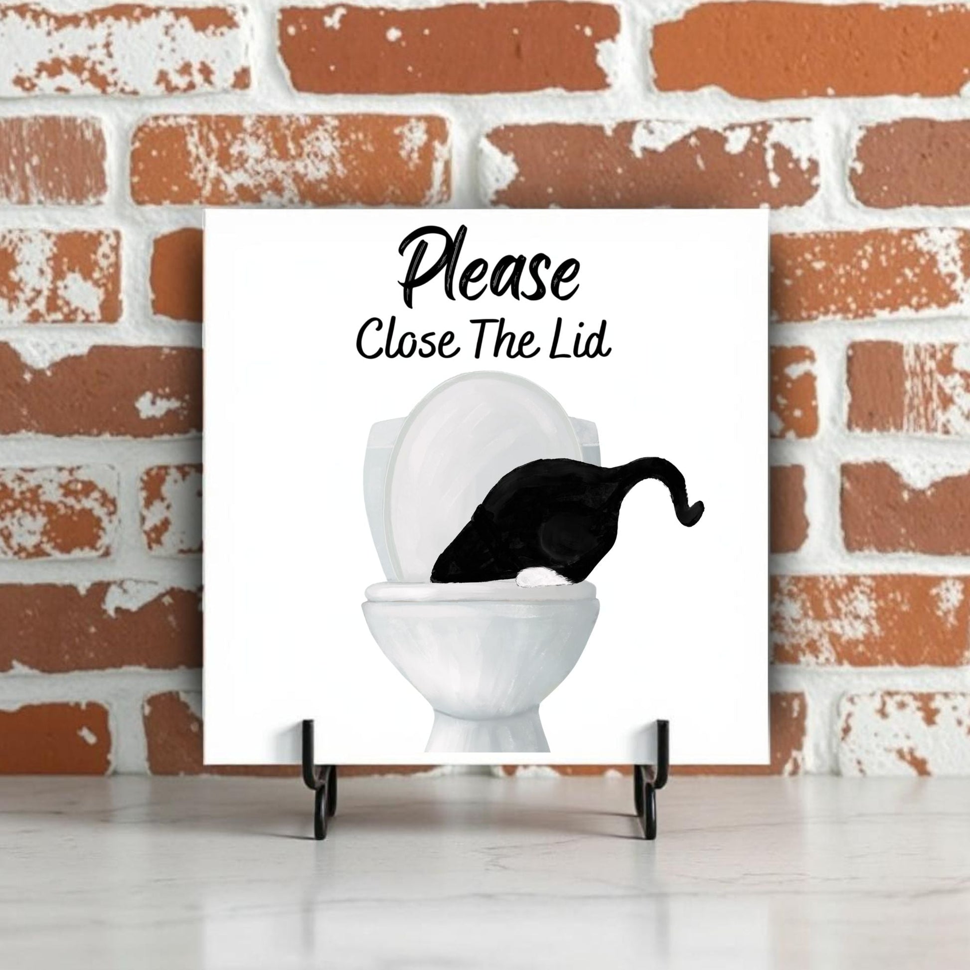"Please Close The Lid" Cat Ceramic Tile - MerikaArt