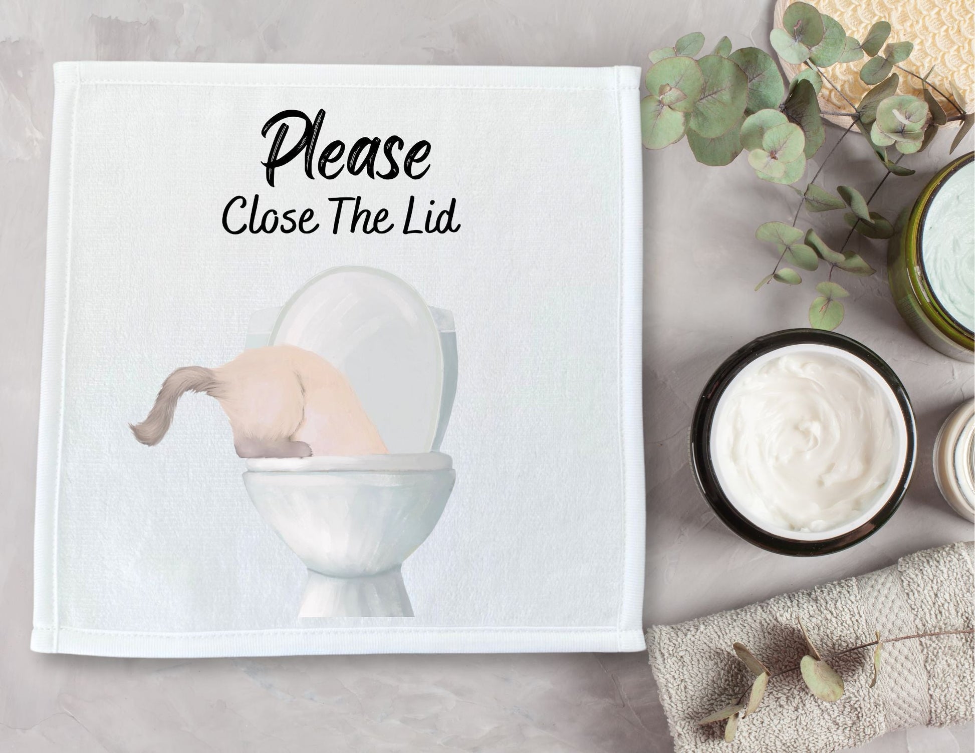 "Please Close The Lid" Cat Washcloth - MerikaArt
