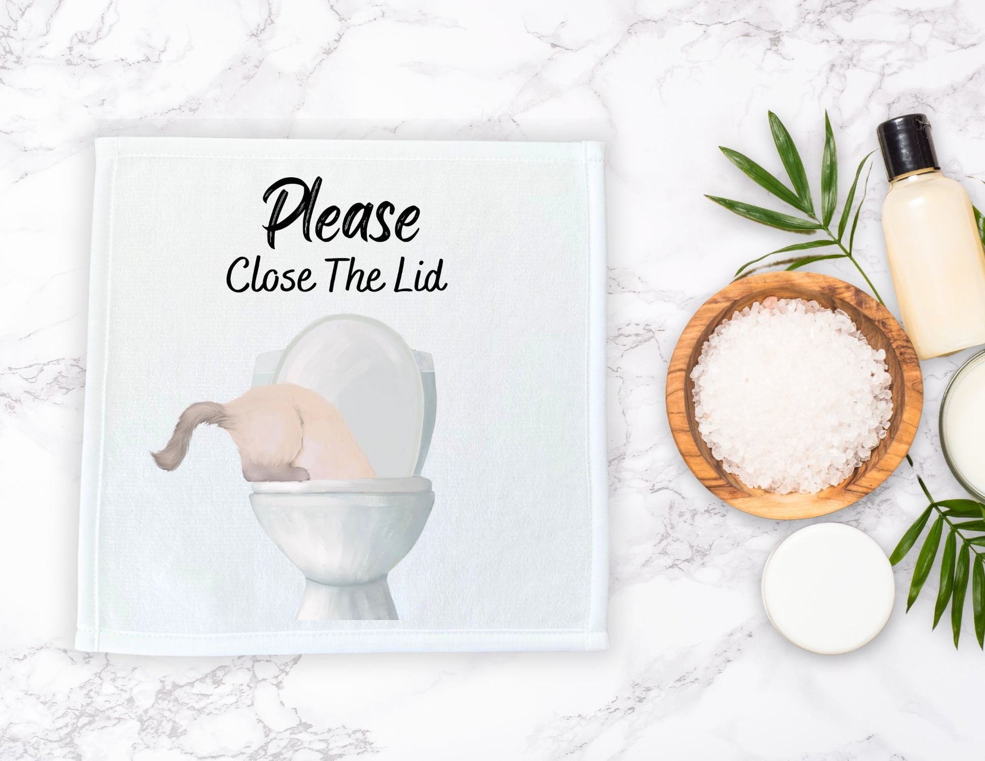 "Please Close The Lid" Cat Washcloth - MerikaArt