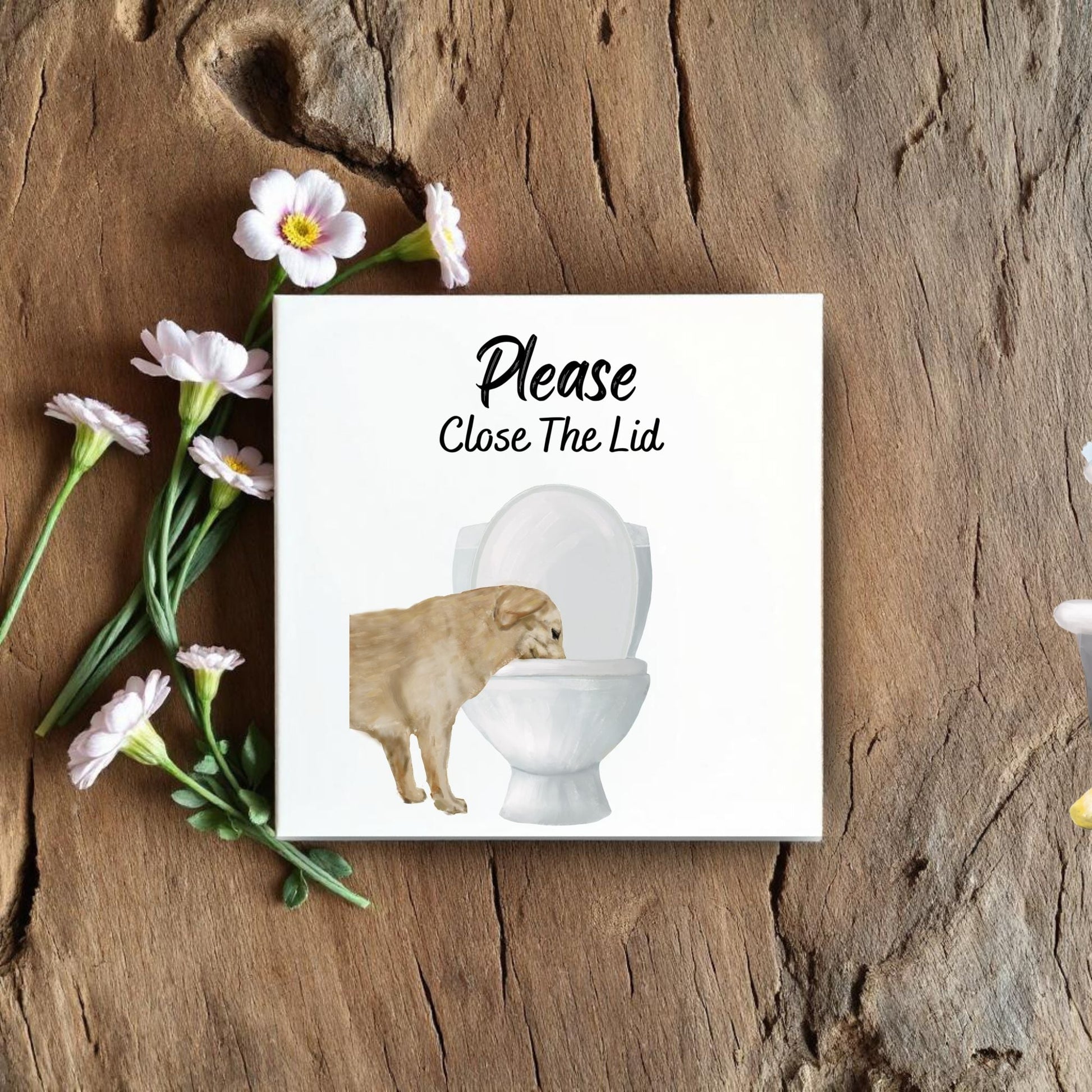 "Please Close The Lid" Dog Ceramic Tile - MerikaArt