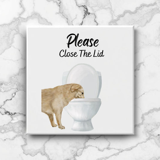 "Please Close The Lid" Dog Ceramic Tile - MerikaArt
